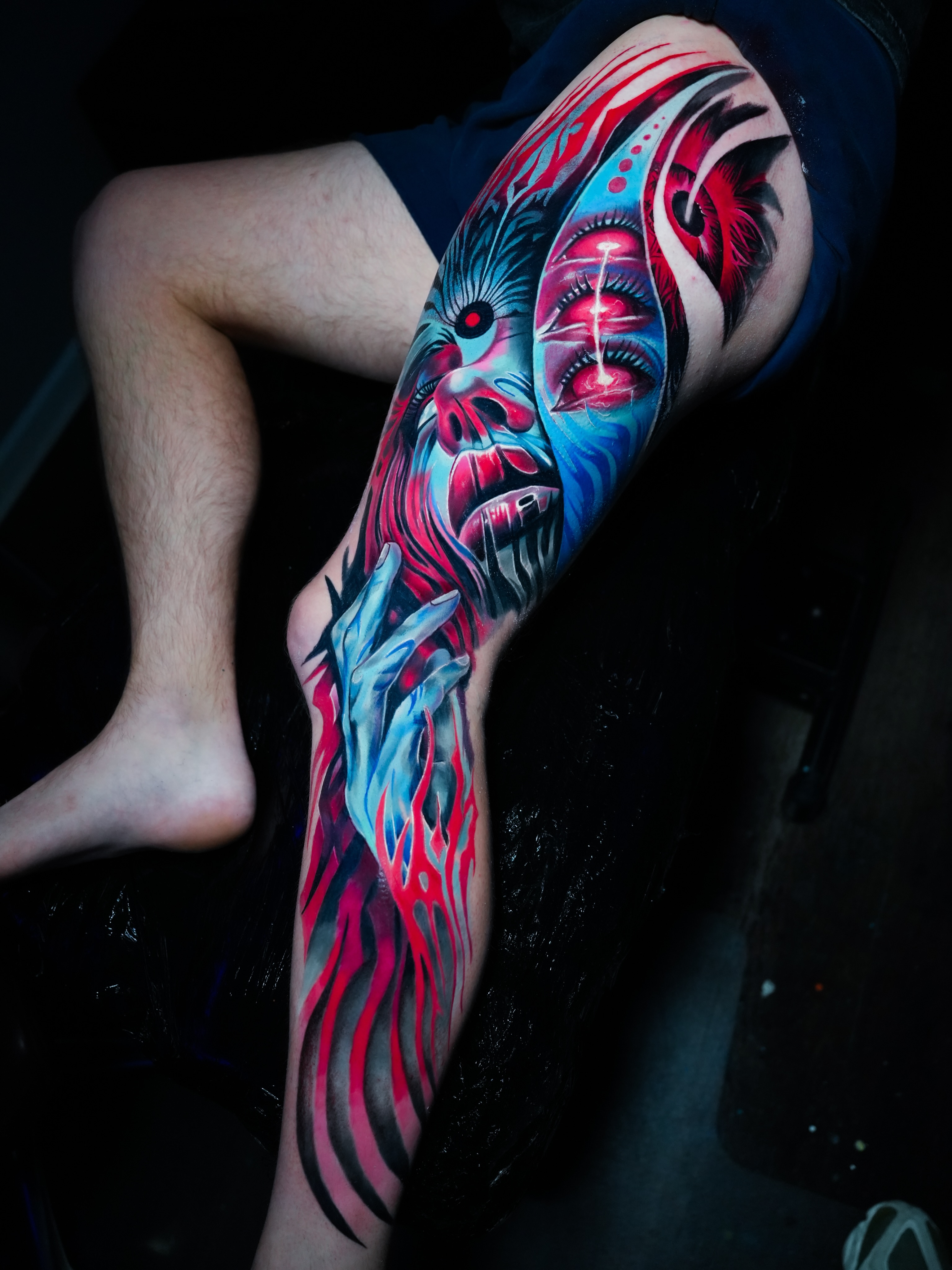 Tattoo by @devinmullentattoos — dotwork, surrealism