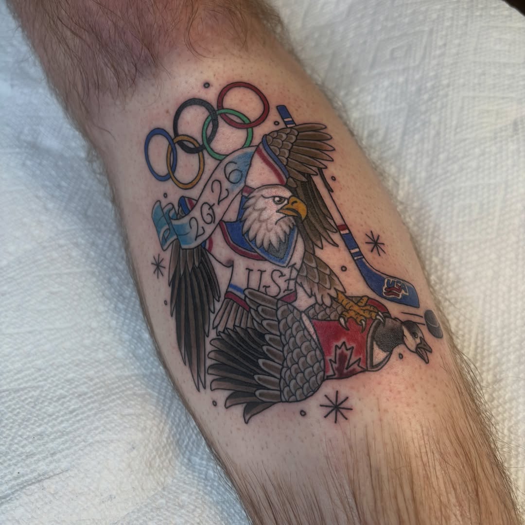 Olympic eagle hockey American traditional tattoo on the forearm by š¤Madeline Kristenš¤, Somerset, Wisconsin