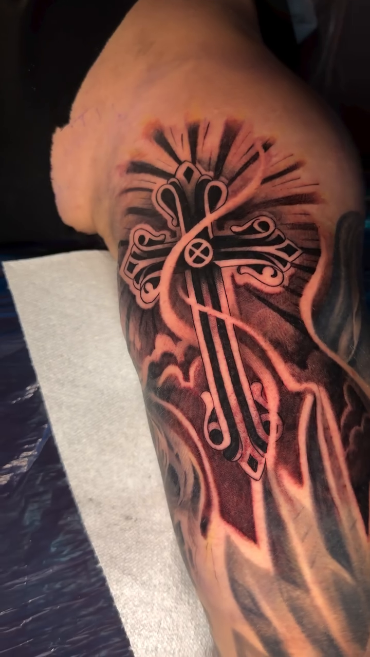 Cross with ornamental details ornamental tattoo by Nick Ochoa