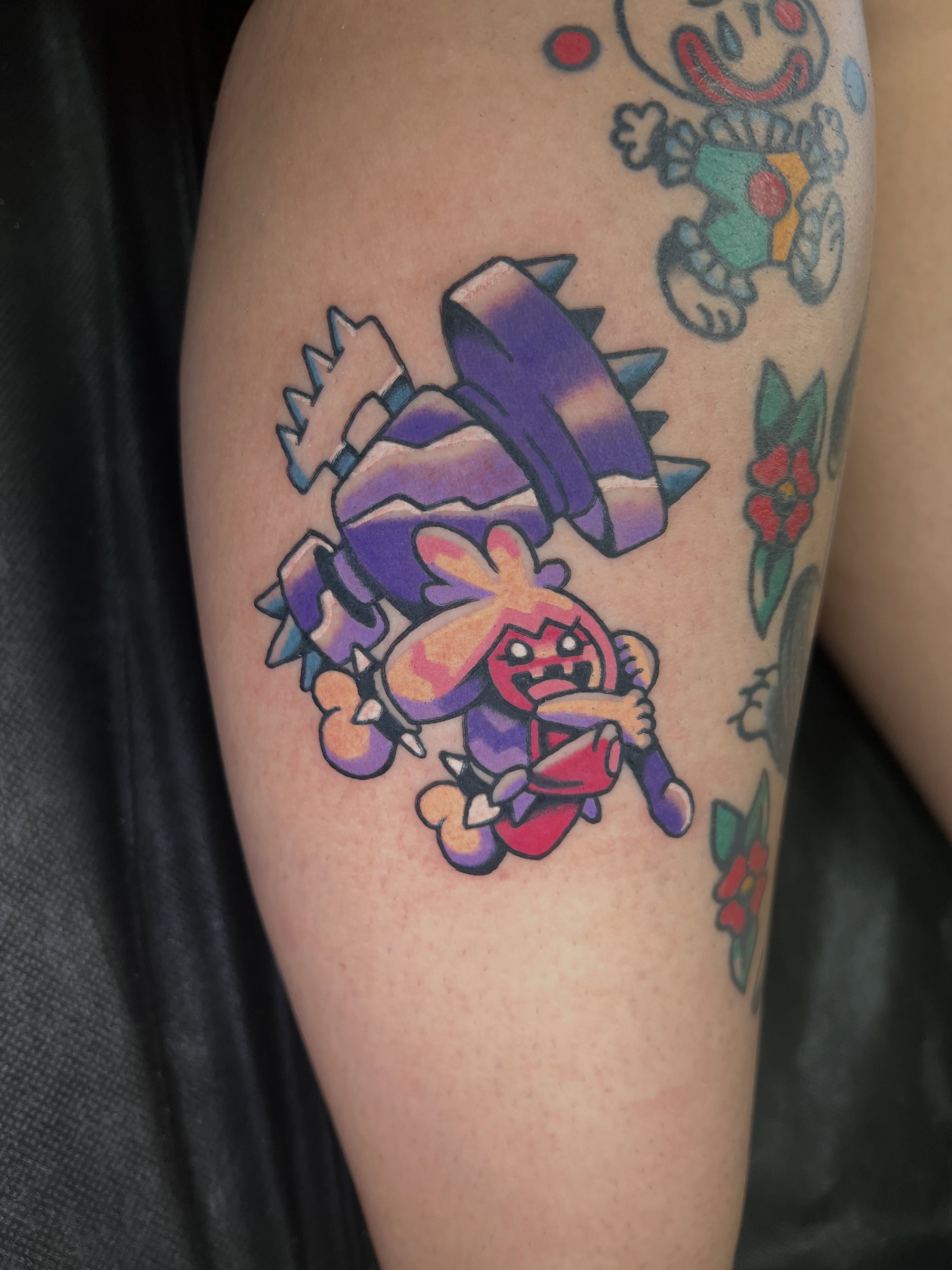 Robotic creature new school tattoo on the thigh by 🍊Harvey Perez 🍊, Deerfield Beach, Florida
