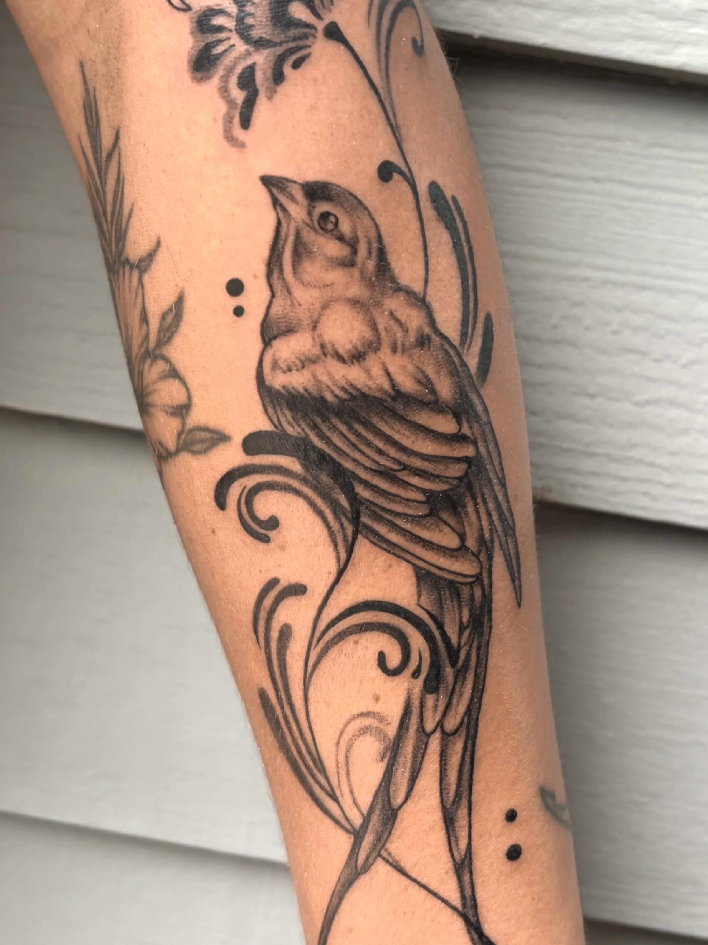 Bird black and grey tattoo on the forearm by ππ²π΅π π§ - π£πͺπ½π½πΈπΈ ππ»π½π²πΌπ½
