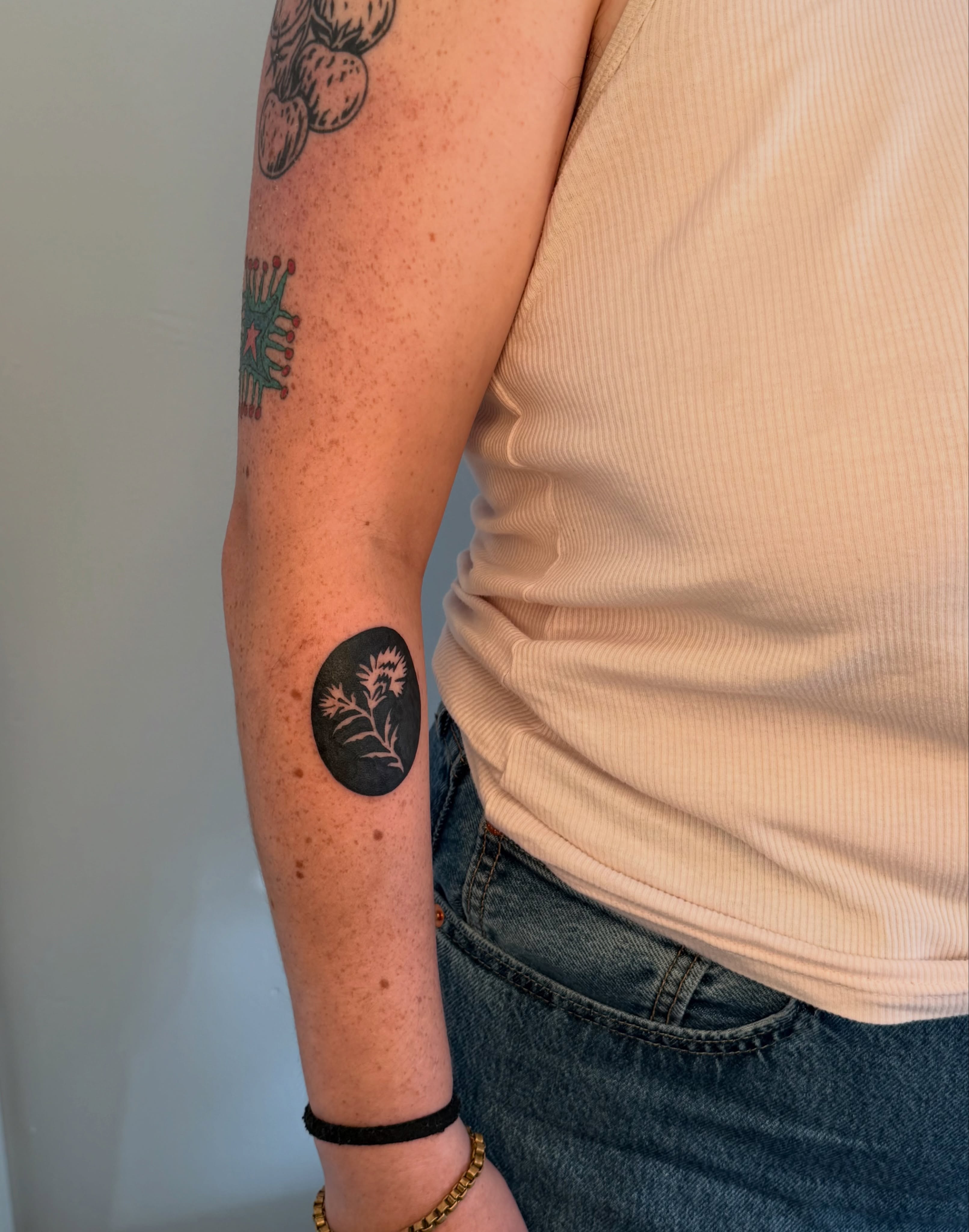 Flower black and grey tattoo on the forearm by ♤ Catherine Stengel ♤