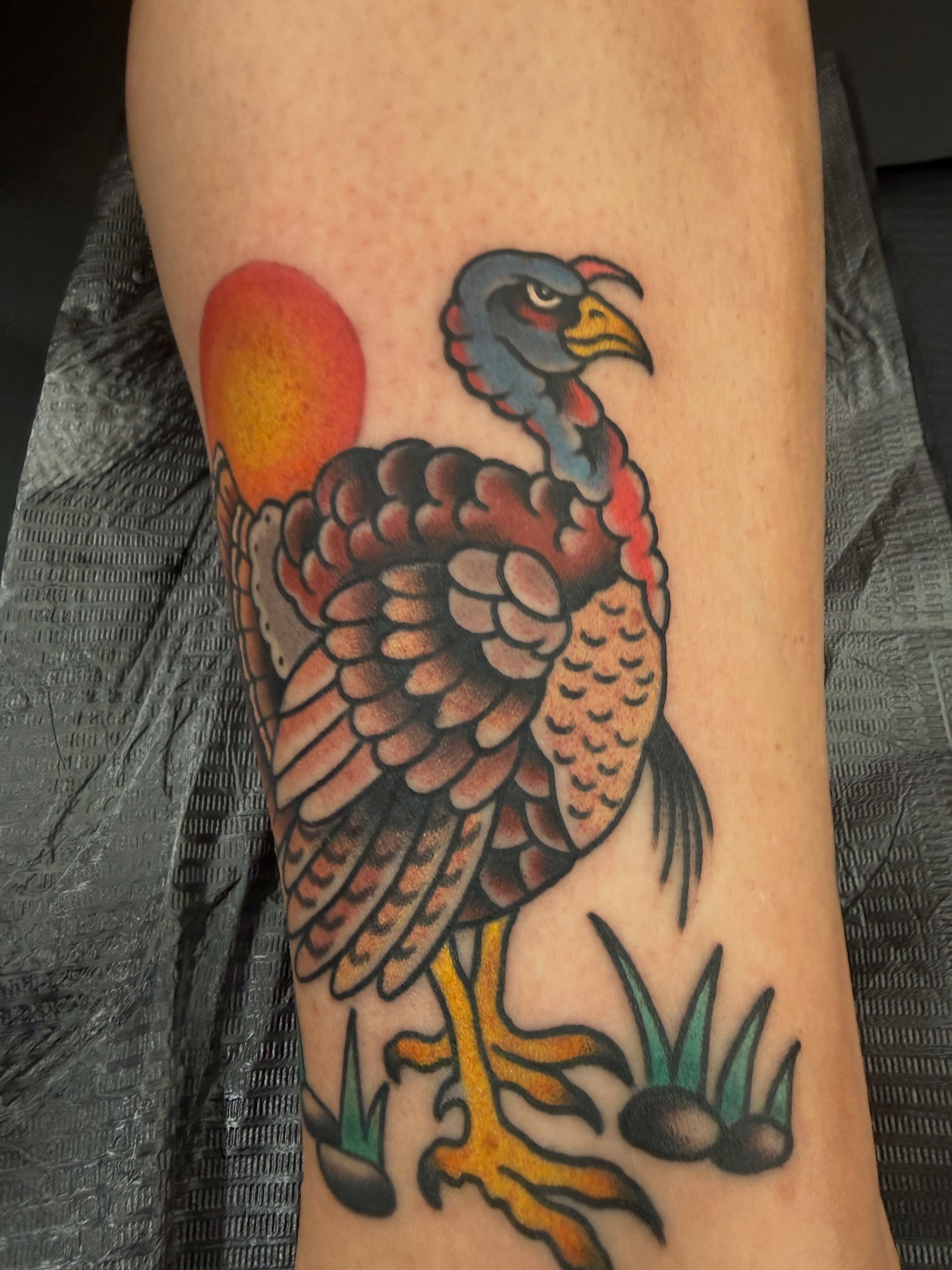Turkey American traditional tattoo on the forearm by Cody Dalton