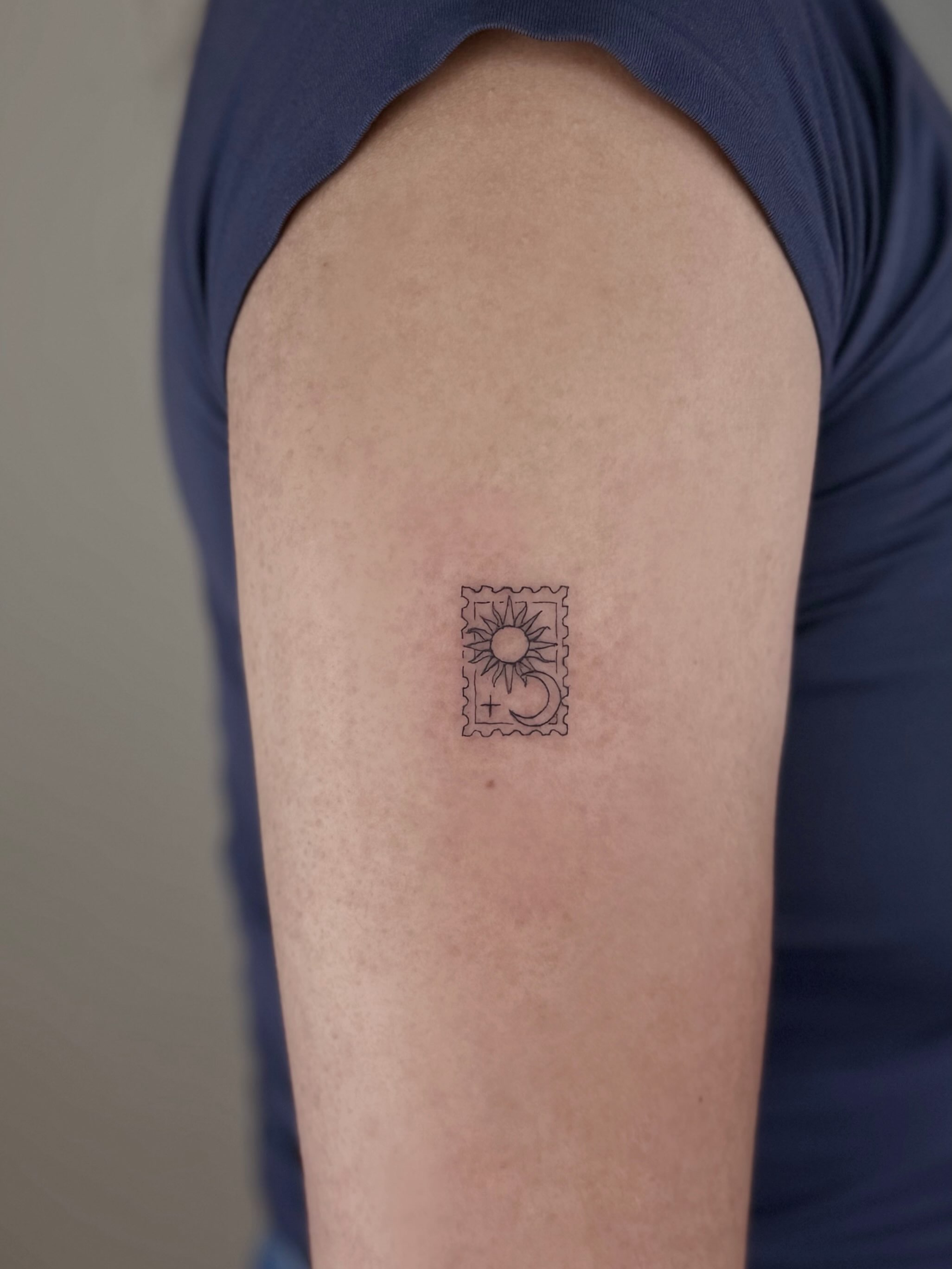 Postage stamp black and grey tattoo on the forearm by ๐๐๐๐ ๐๐๐๐๐๐ ๐๐๐๐๐