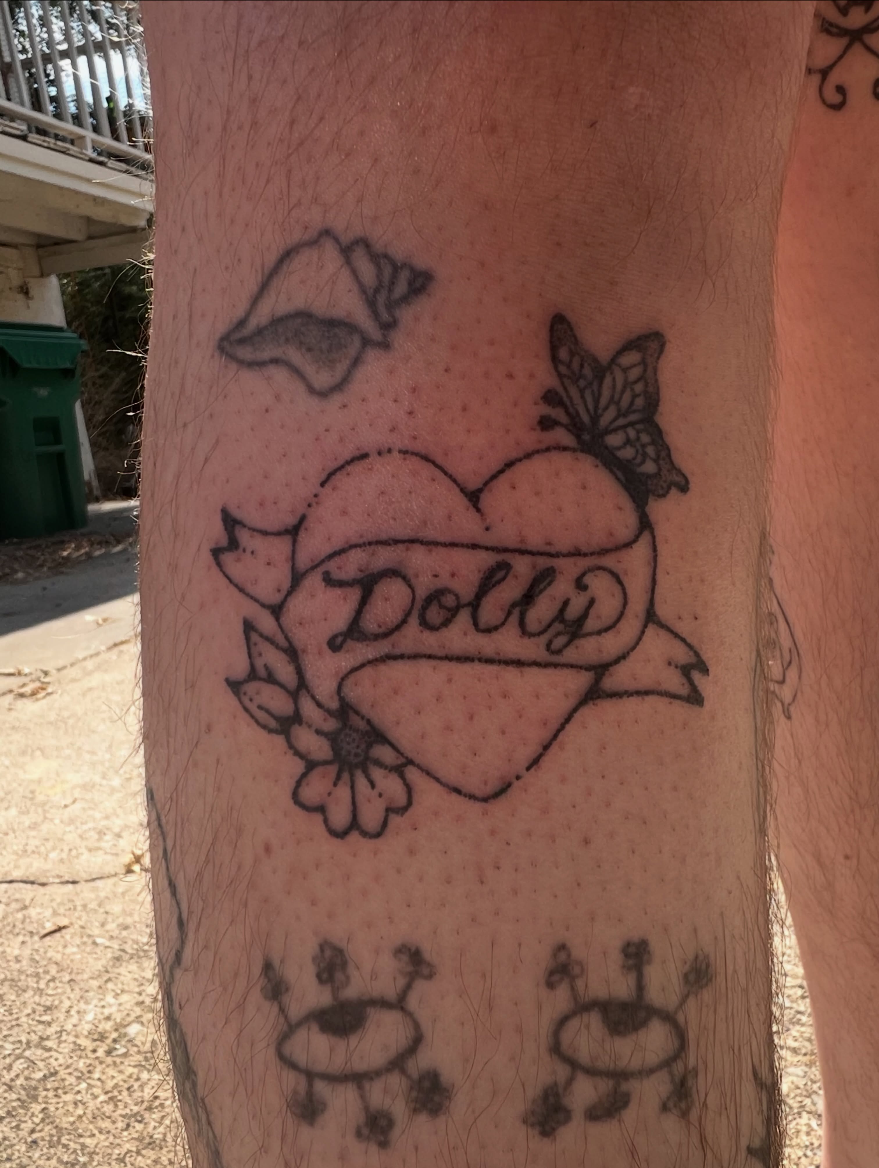 Heart with name dotwork tattoo on the forearm by silas