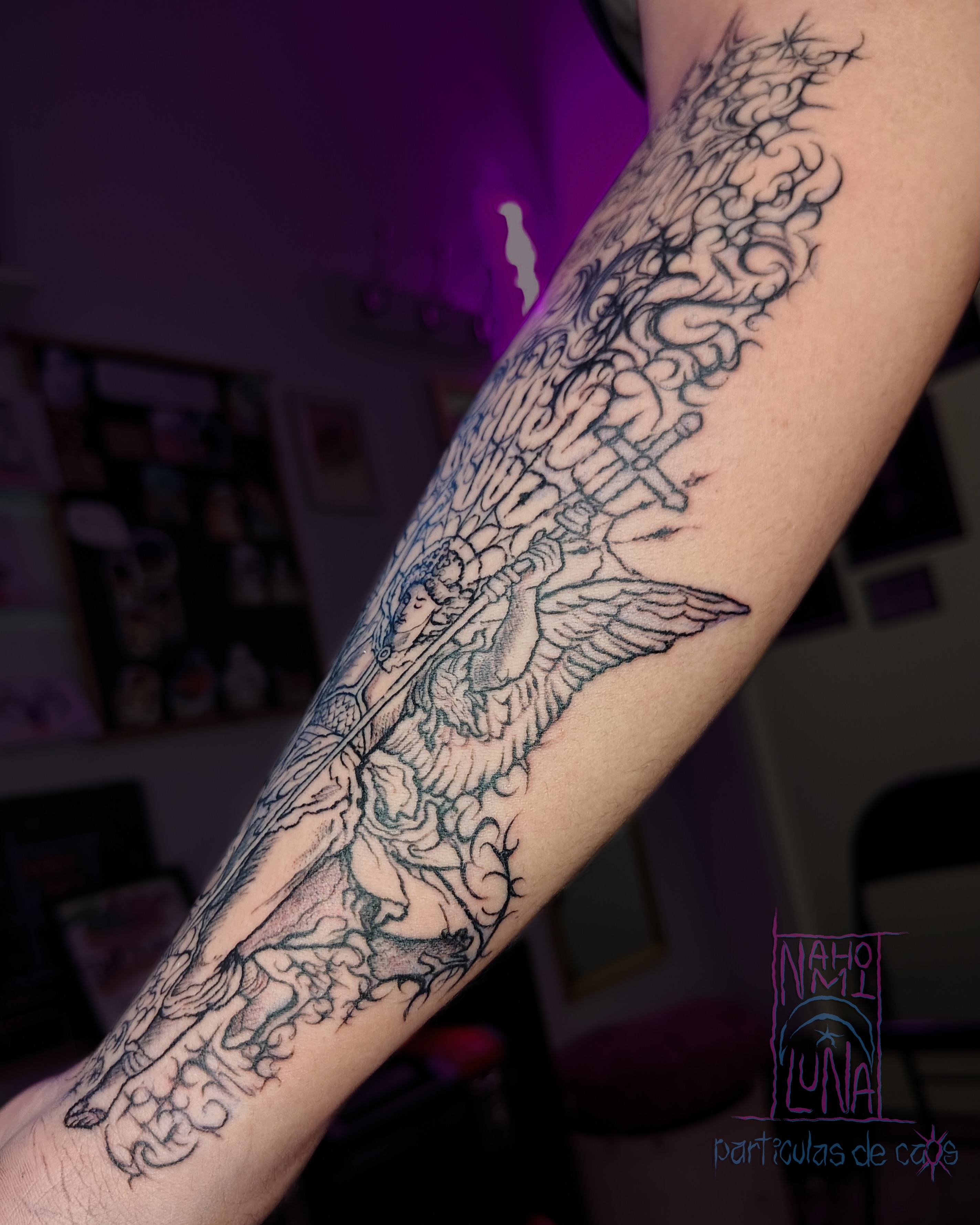 Angel with sword realism tattoo on the forearm by Nahomi Luna - Memphis & Cordova Tattoo, Memphis, Tennessee