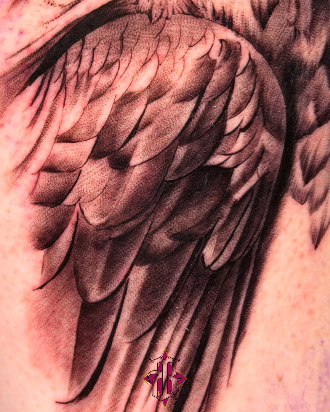 Wing black and grey tattoo on the shoulder by BRIK RANGEL - Tattoo Artist