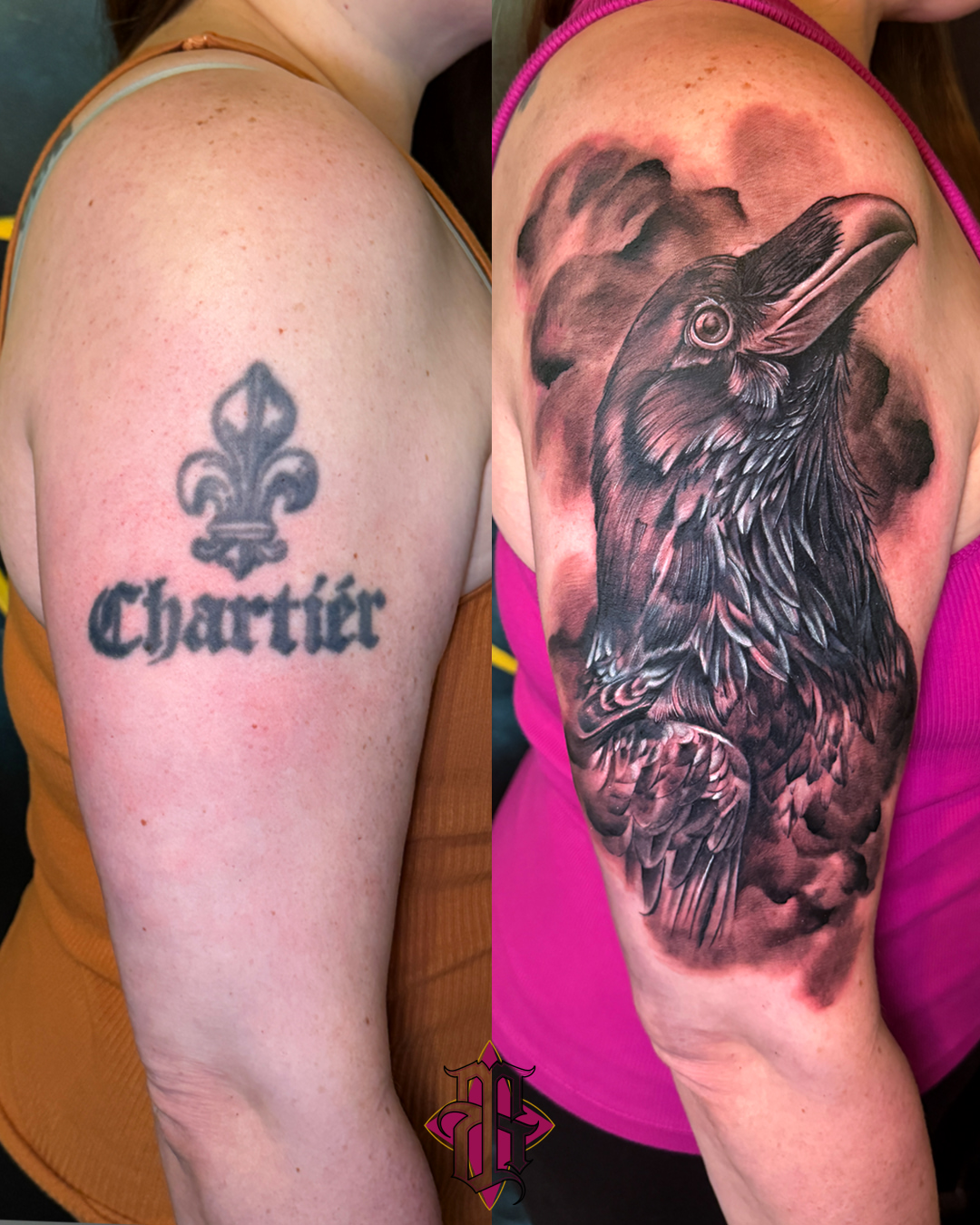 Crow realism tattoo on the upper arm by BRIK RANGEL - Tattoo Artist