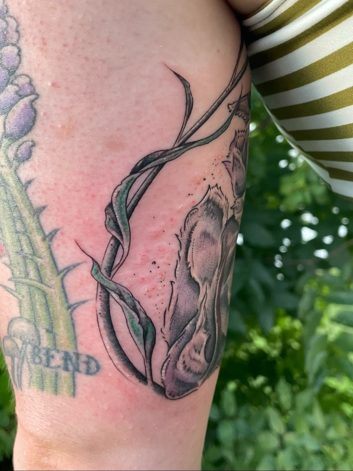 Flower black and grey tattoo on the forearm by Marjeline González🌈🌞