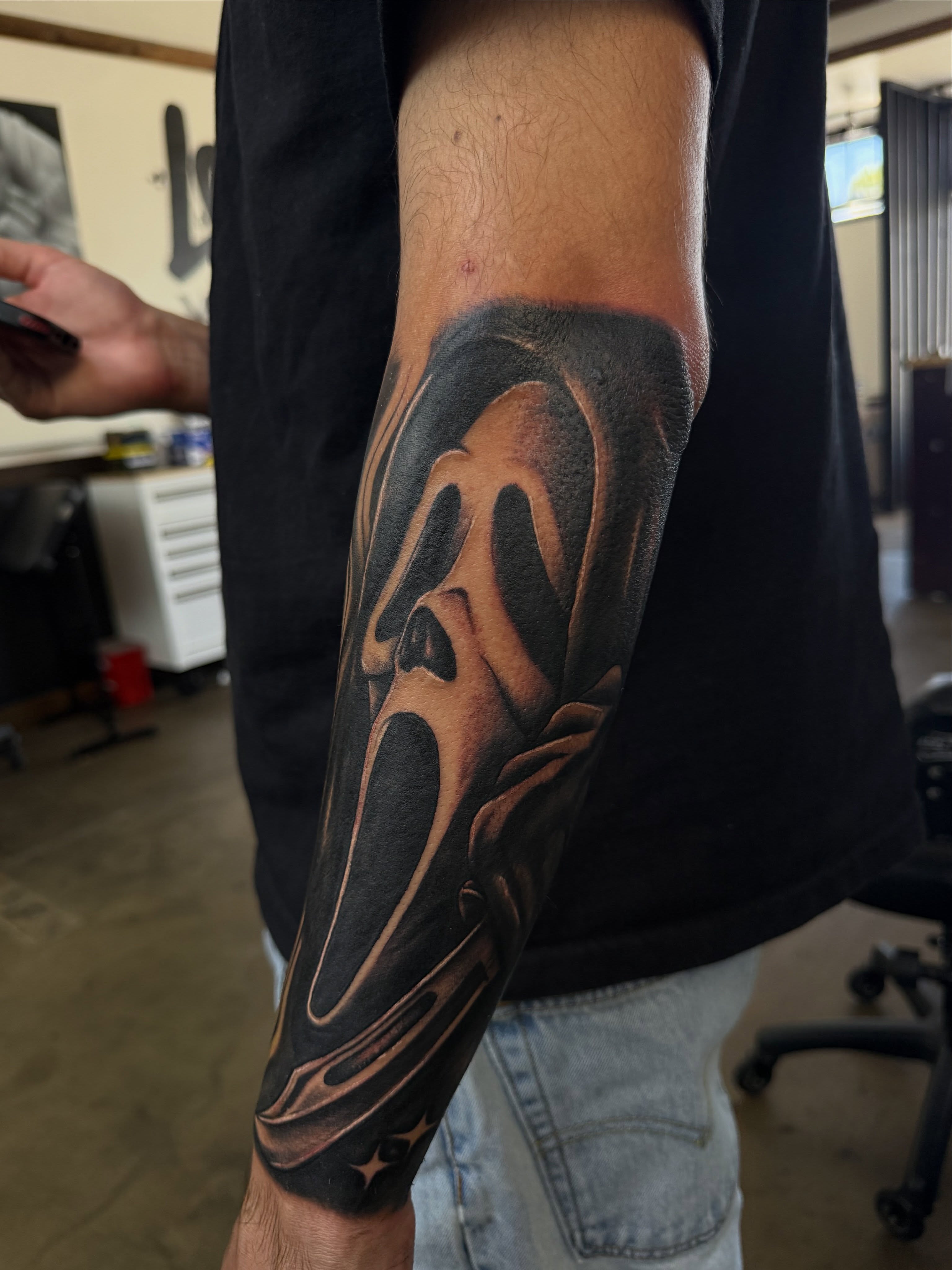 Skull black and grey tattoo on the forearm by @samg_tat2s, San Diego, California