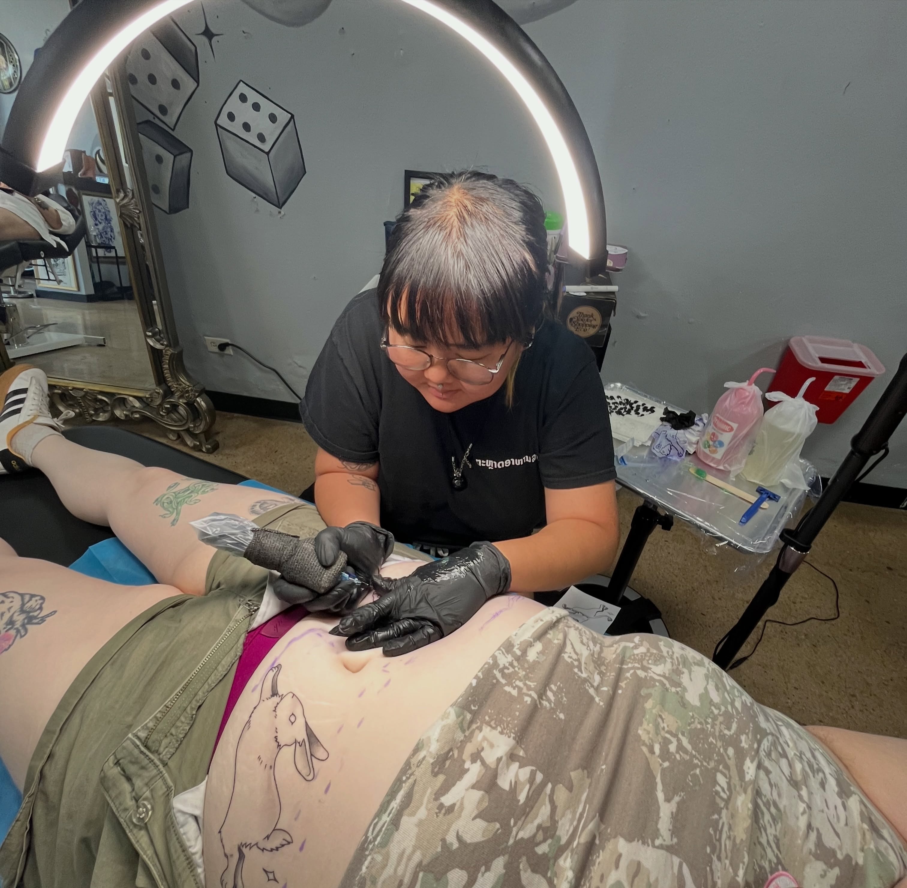 Goat American traditional tattoo on the thigh by Tattoo Seez, Wichita, Kansas
