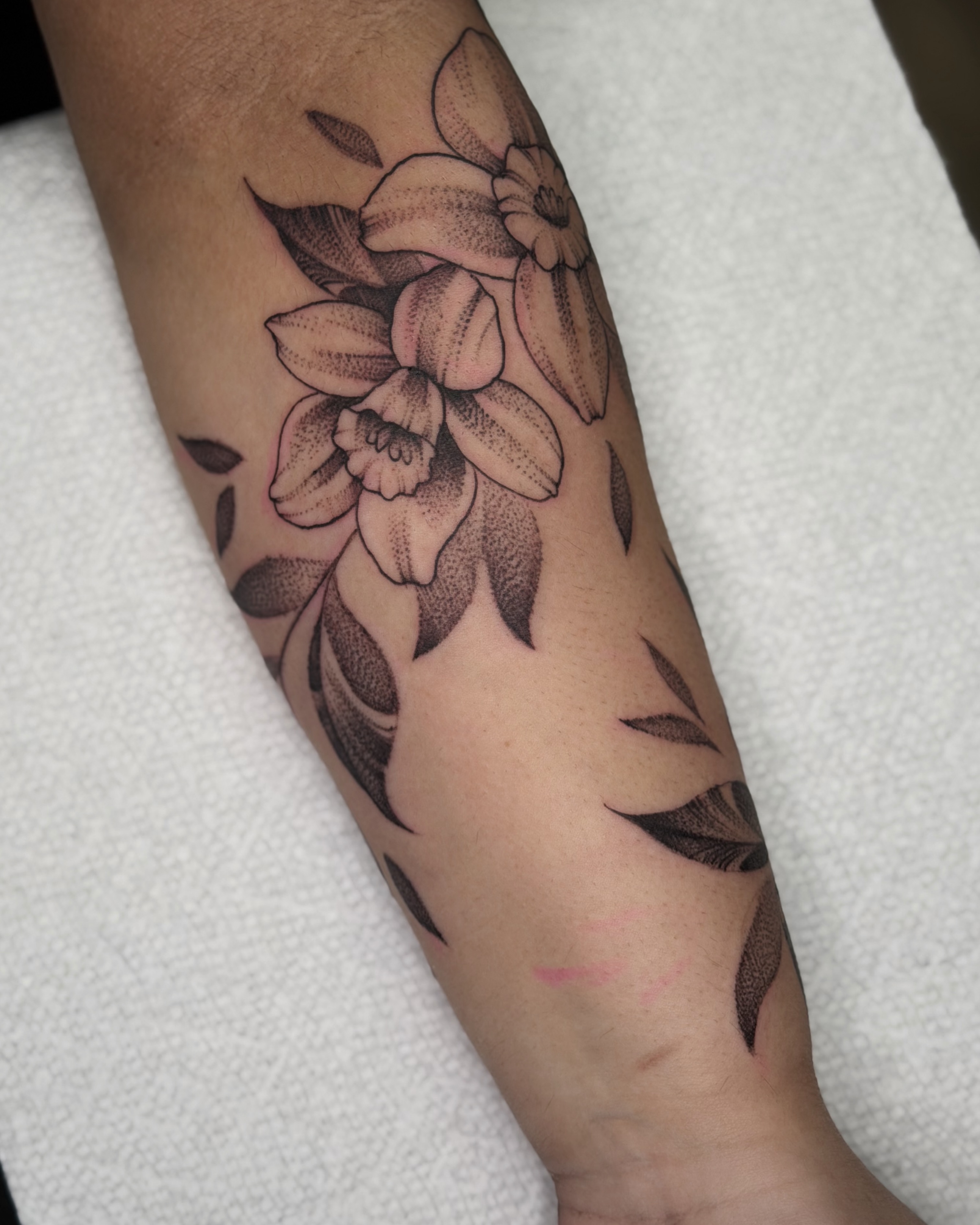 Flowers dotwork tattoo on the forearm by 💞Juju💕