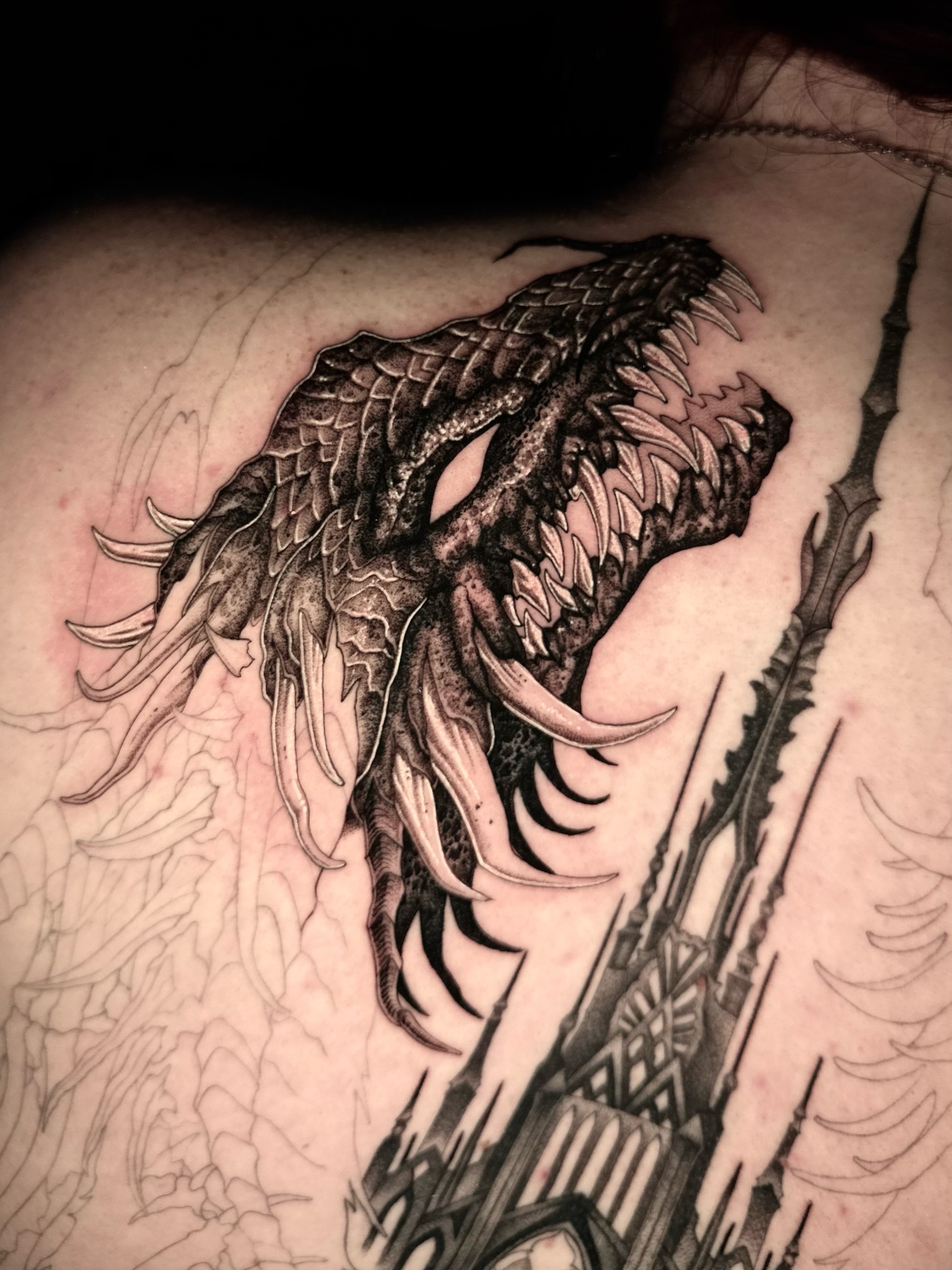 Dragon realism tattoo on the back by Ghost