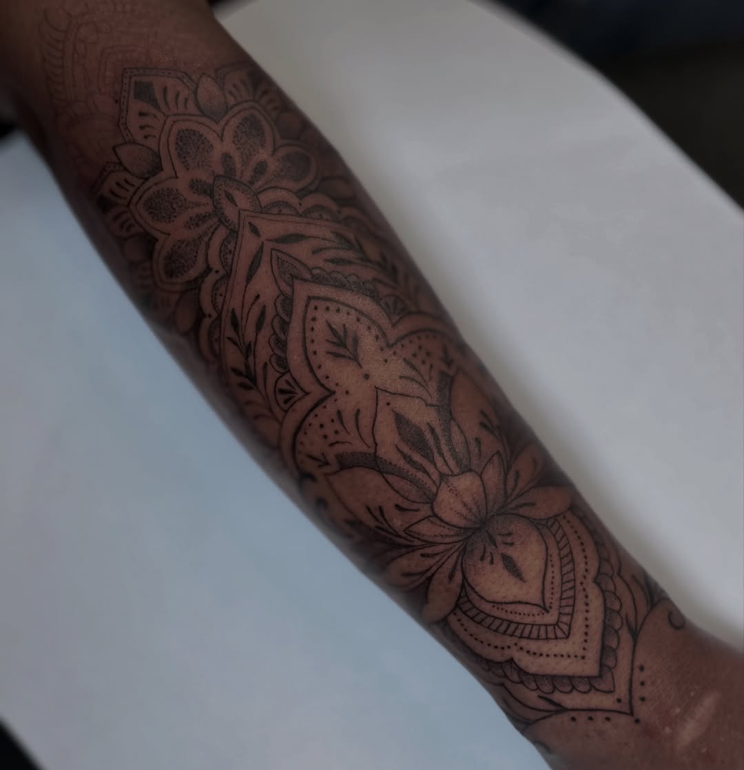 Tattoo by @ajollytattoo — dotwork, ornamental