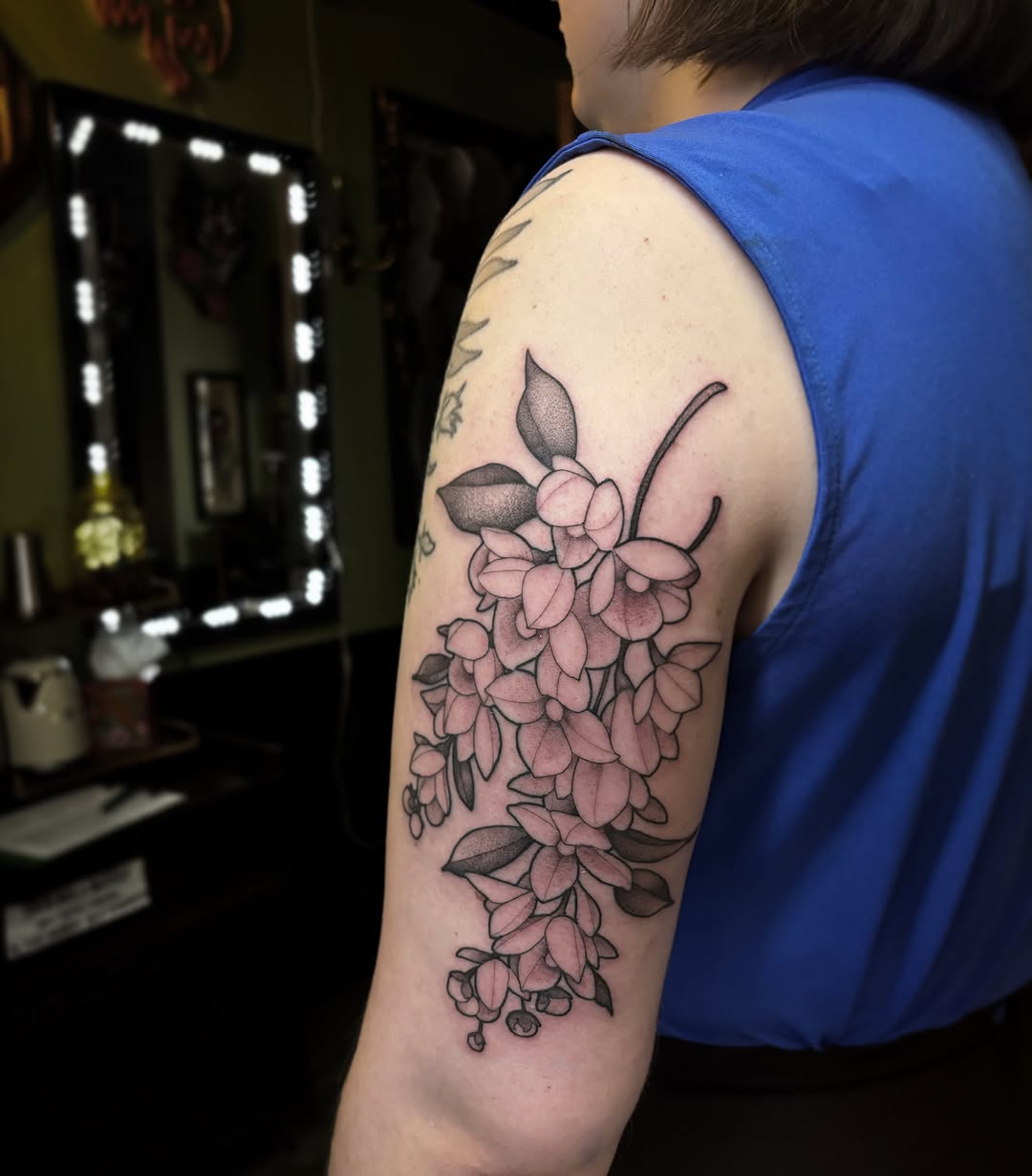 Flower bouquet dotwork tattoo on the forearm by Alex