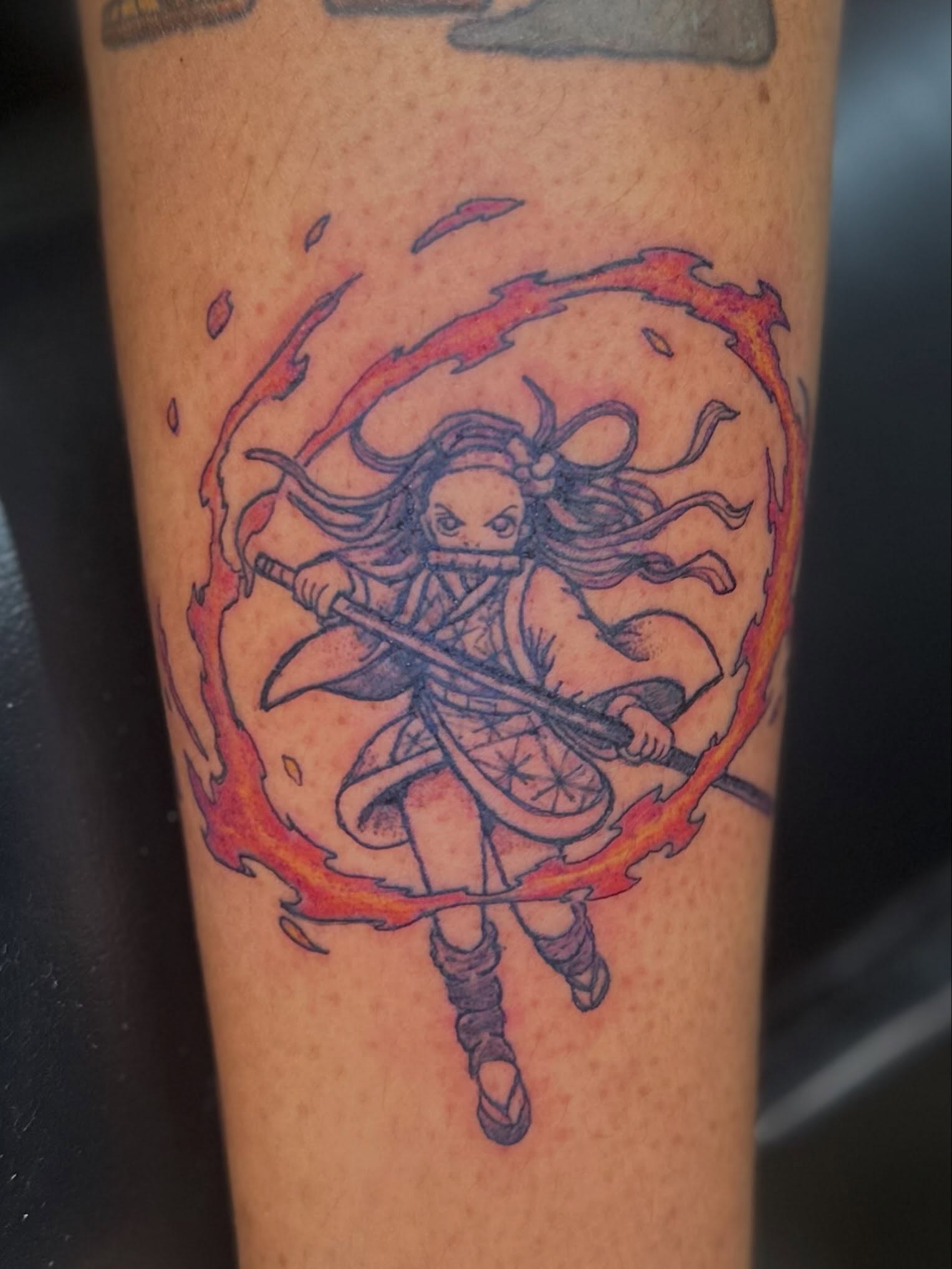 Ninja with sword anime tattoo on the forearm by Zen Forbes