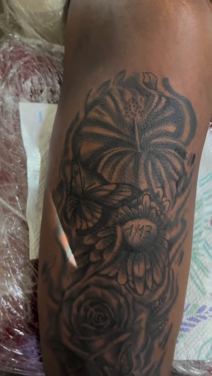 Skull and roses realism tattoo by OwlWhoINKs