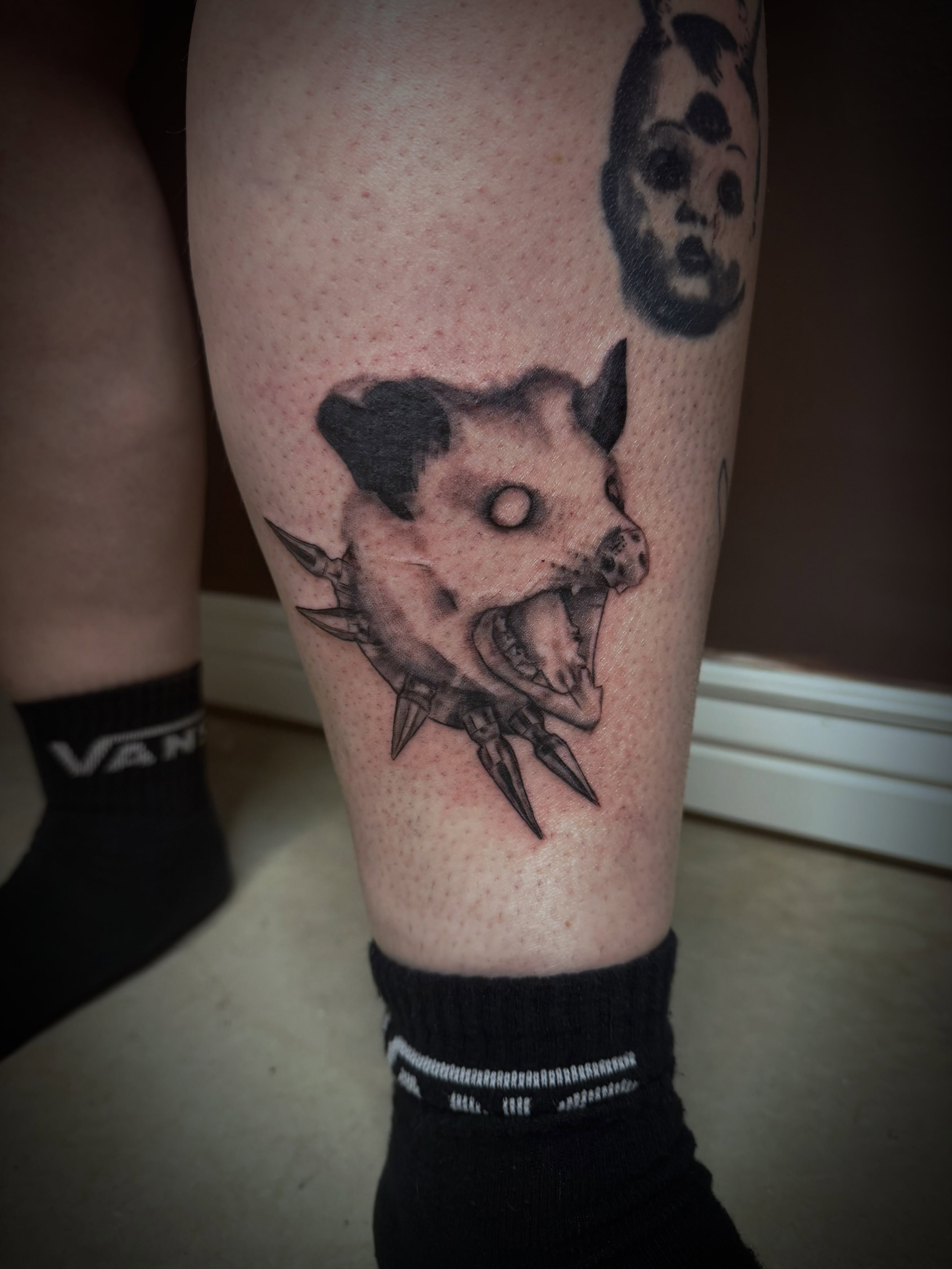 Pig with spikes realism tattoo on the thigh by Kaylee 🗡️