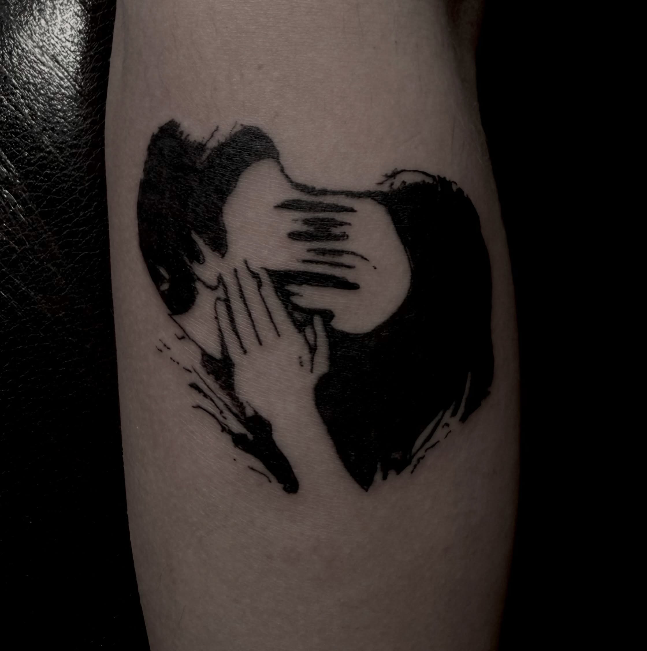 Trumpet player black and grey tattoo on the forearm by Jordan Sandoval