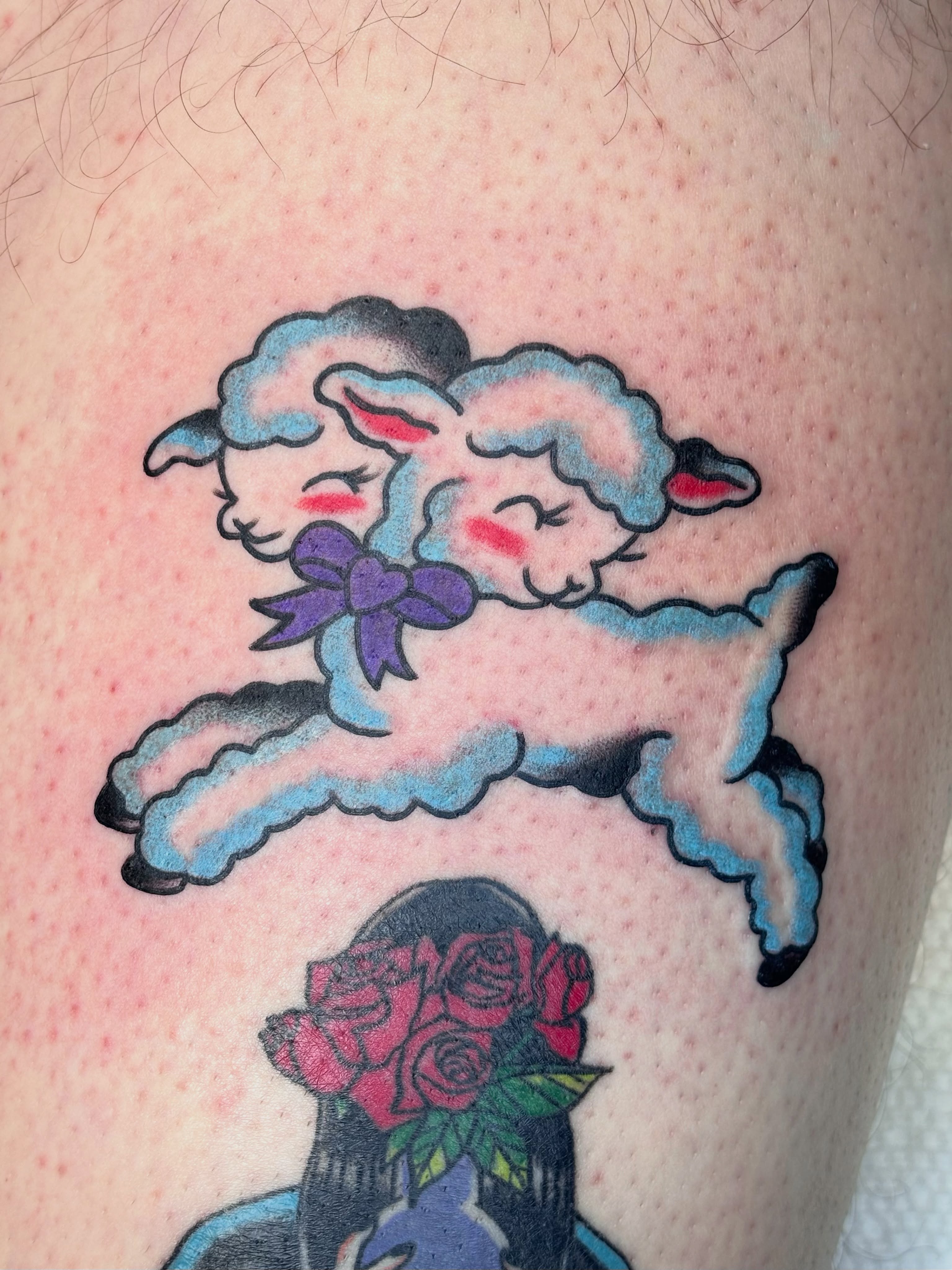 Sheep American traditional tattoo on the thigh by ★ ★ ★ Matt Reinstone ★ ★ ★