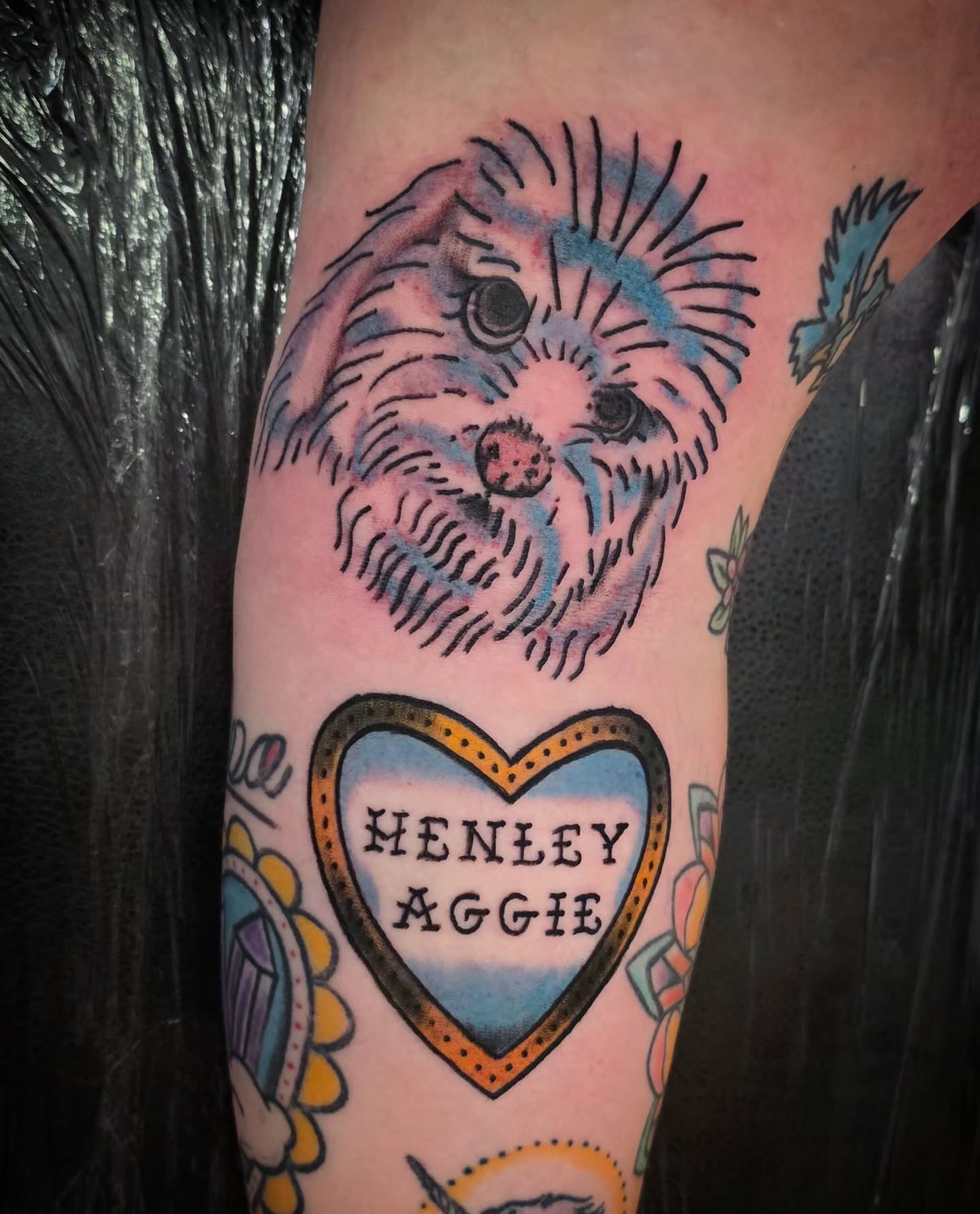 Dog and heart American traditional tattoo on the forearm by brockton a f 💀