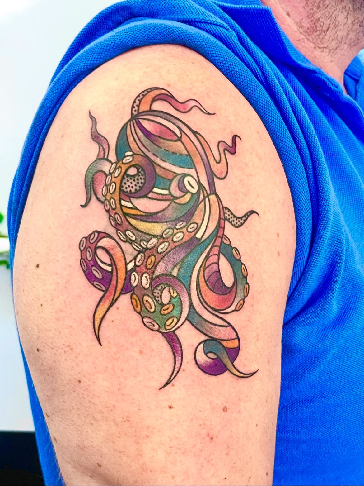 Octopus dotwork tattoo on the shoulder by Grace derby tattooist, Derby