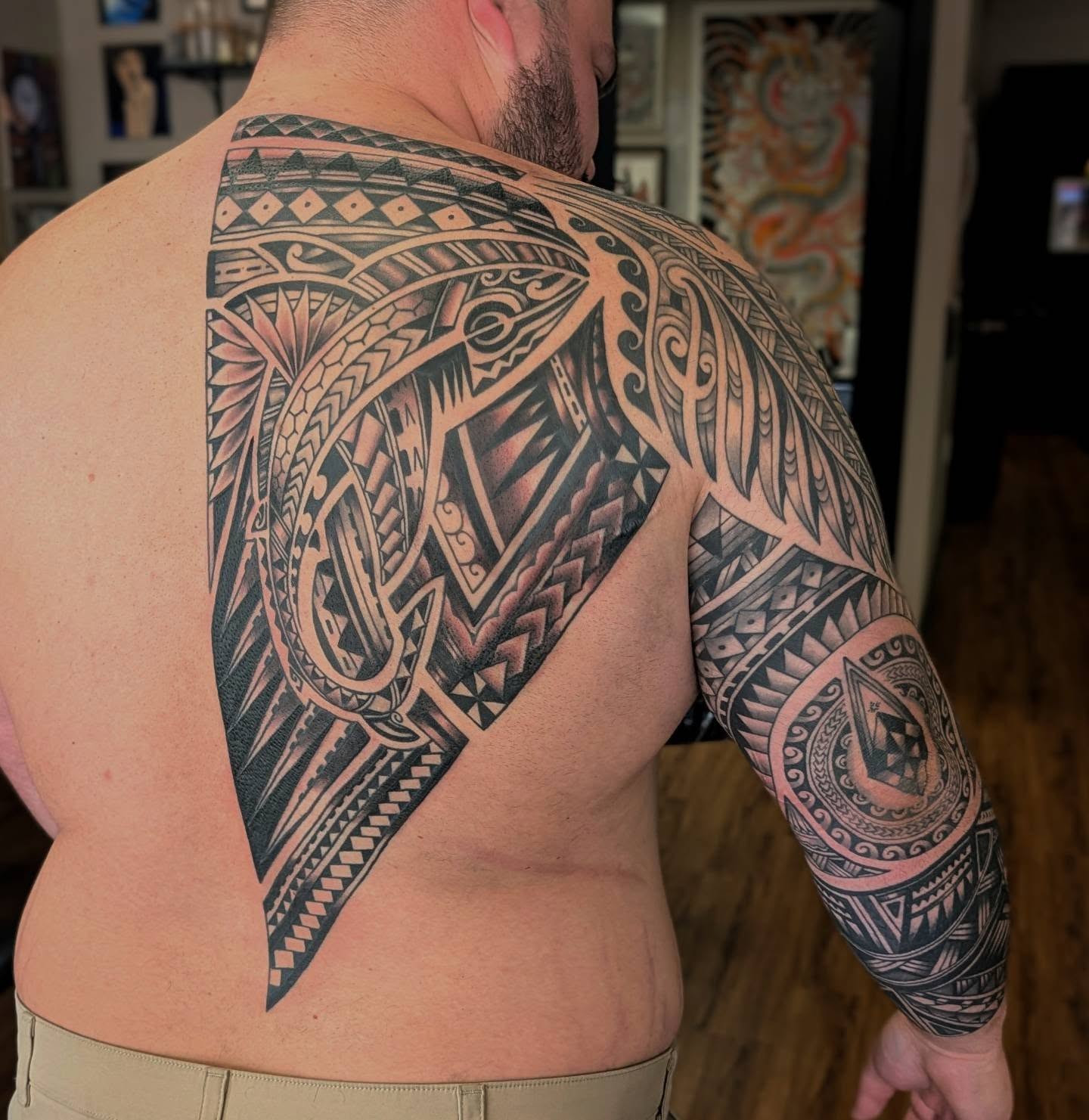 Tribal shoulder piece tribal tattoo on the shoulder by Taylor Santavicca