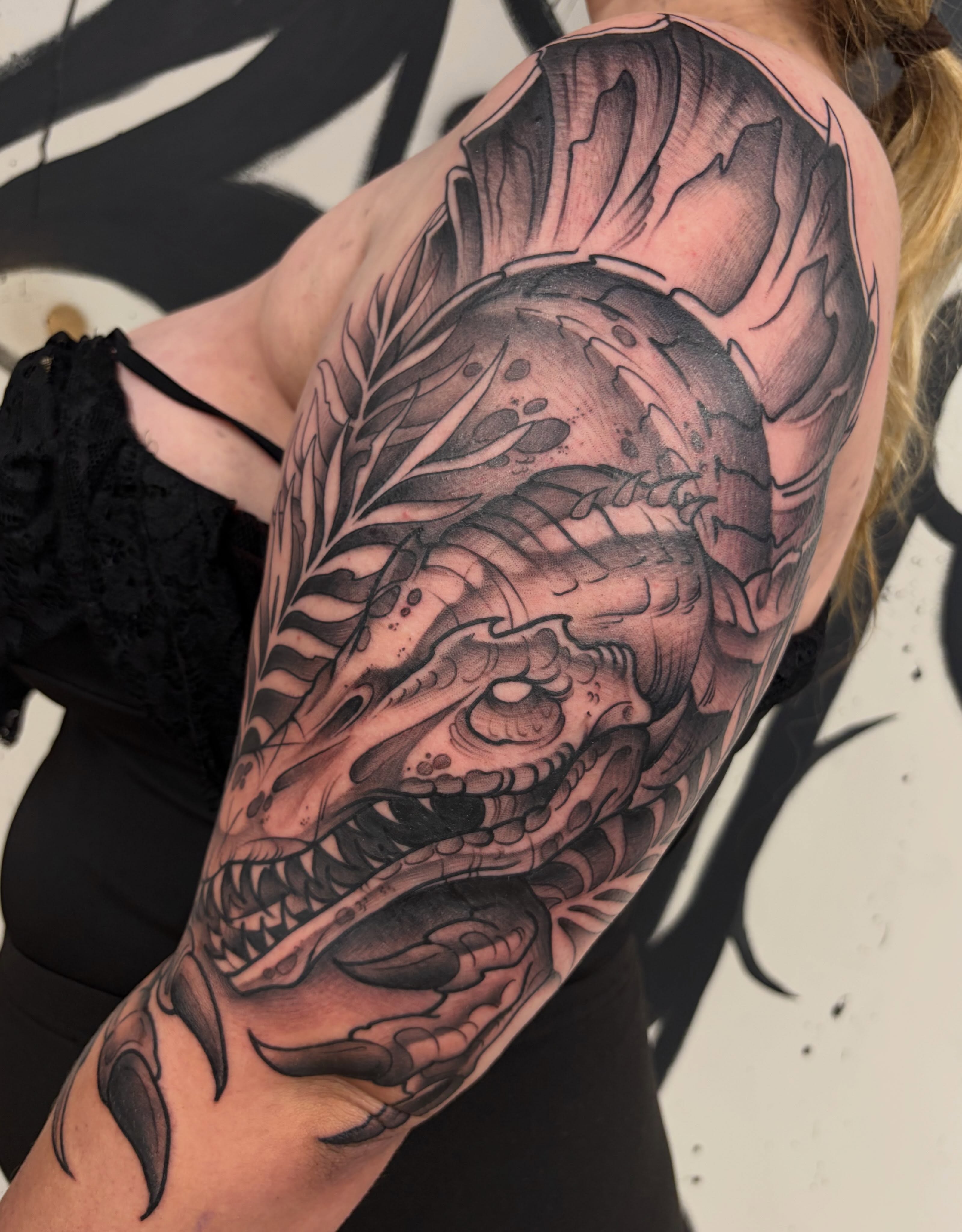 Dragon realism tattoo on the forearm by Kayla Fay, Baton Rouge, Louisiana