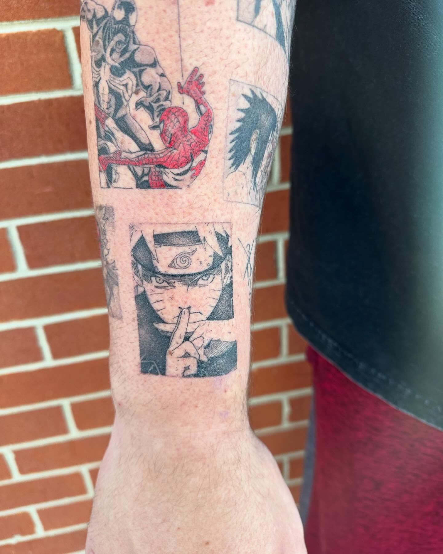 Naruto anime tattoo on the forearm by Cassandra Rasper-Beard