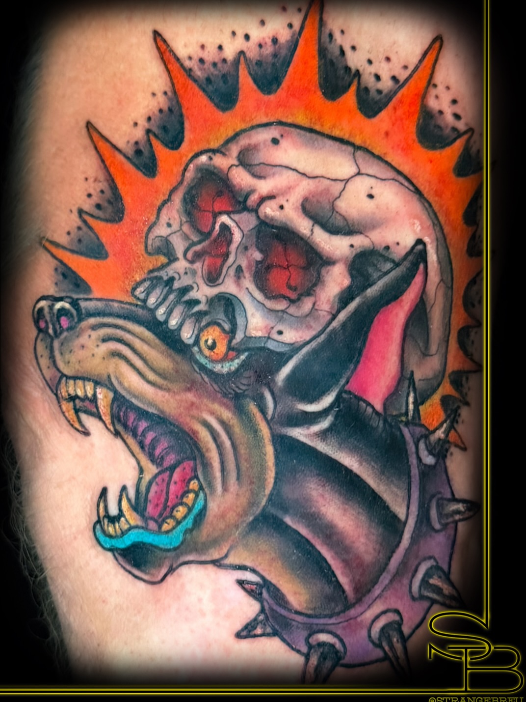 Tattoo by @strangebreu — american_traditional, dotwork