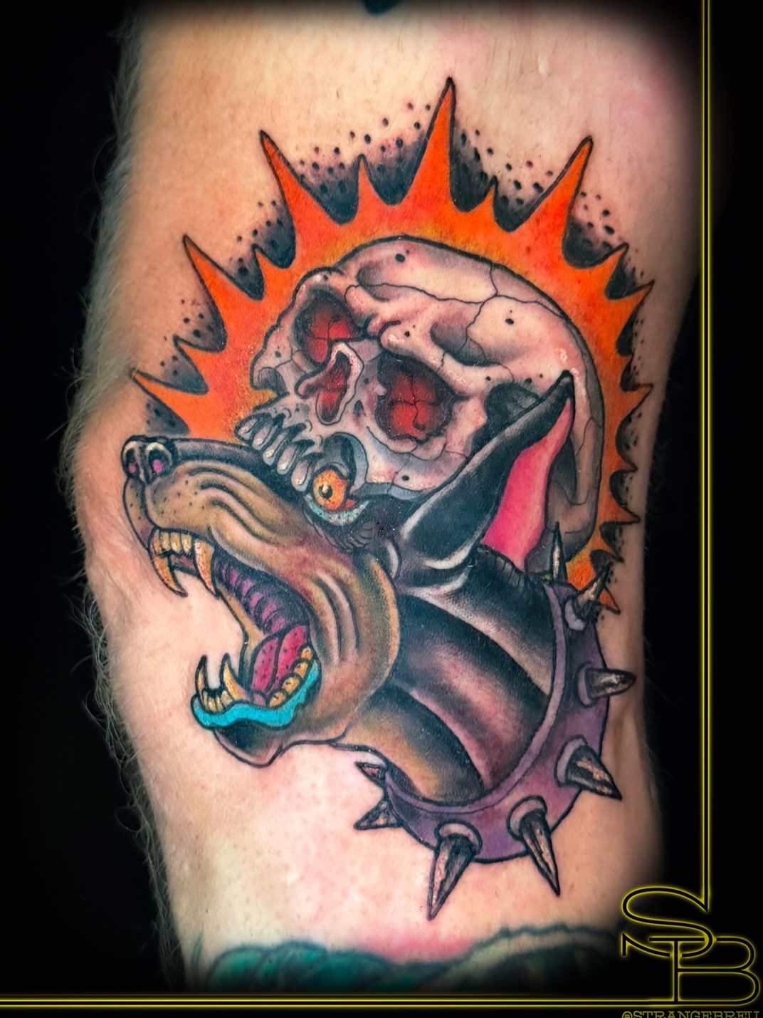 Tattoo by @strangebreu — american_traditional, dotwork