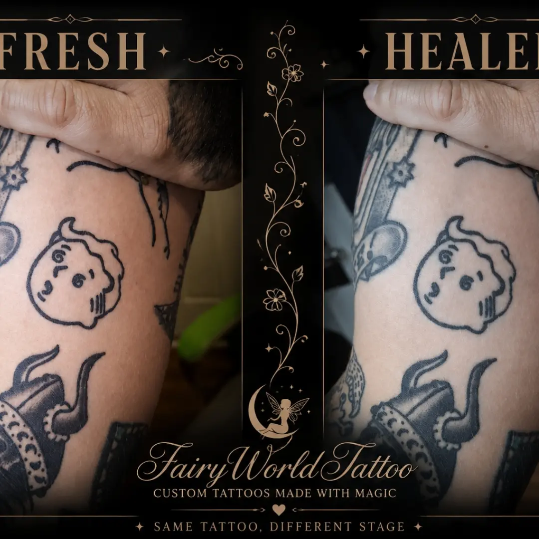Cat black and grey tattoo on the forearm by Tanya Tattoota