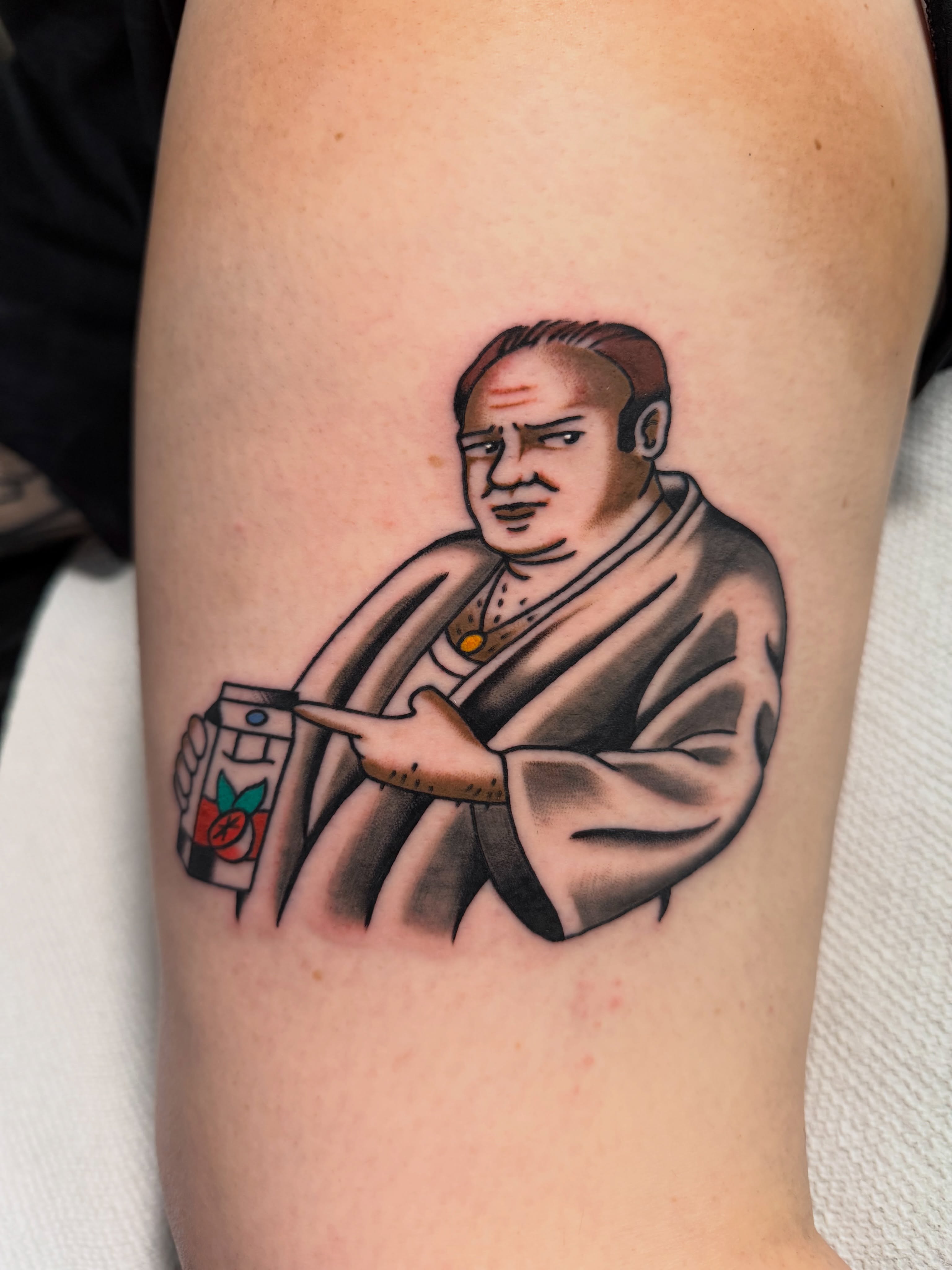Man in robe realism tattoo on the forearm by Brian Diaz
