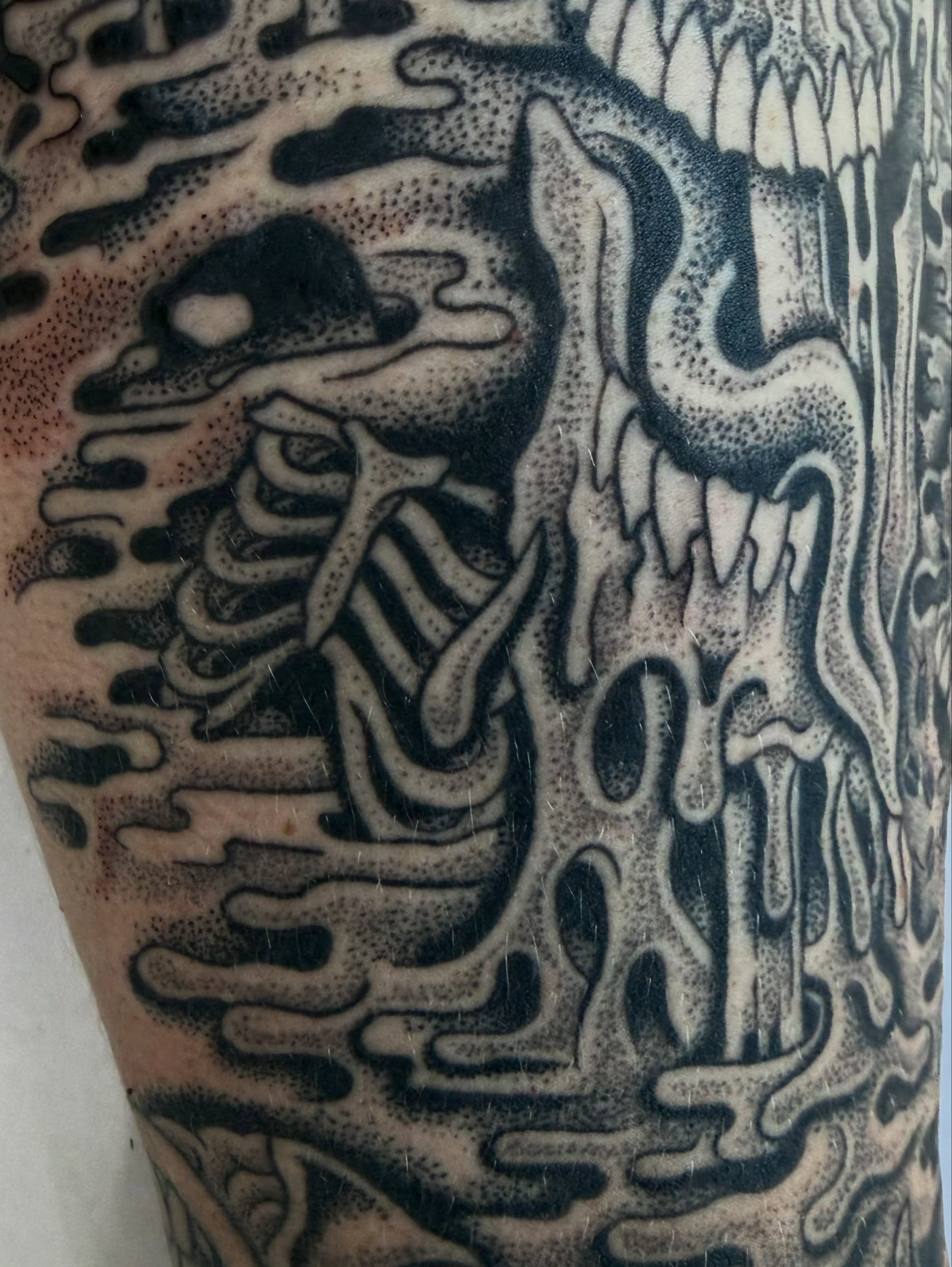 Abstract pattern dotwork tattoo on the forearm by ☠︎ ︎𝗘𝗩𝗔 ☠︎︎
