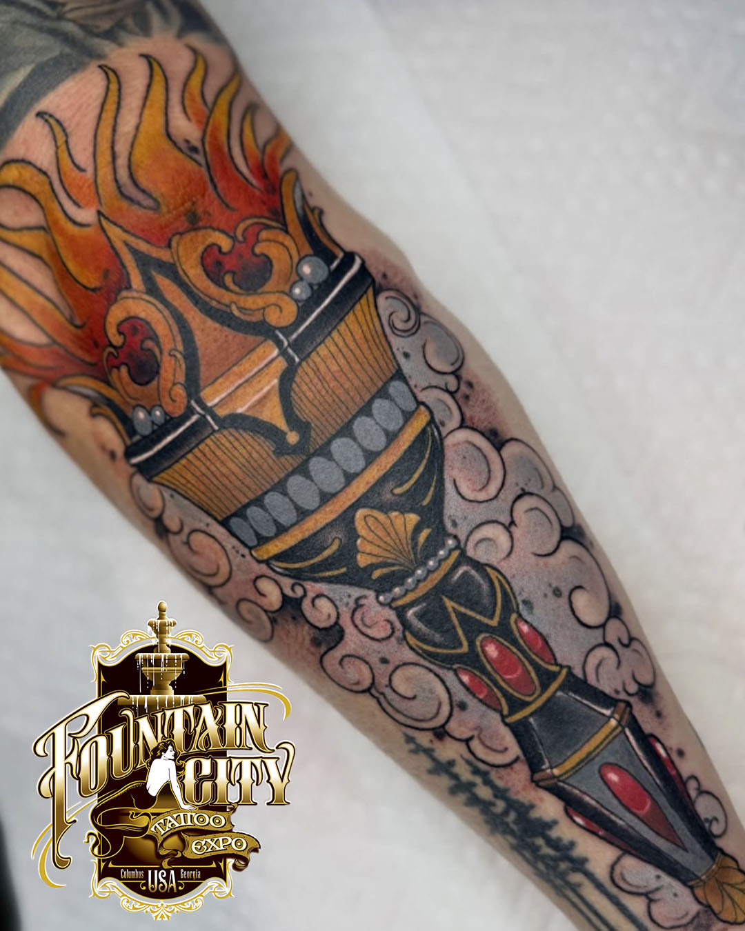 Ship American traditional tattoo on the forearm by Jenn Golgan
