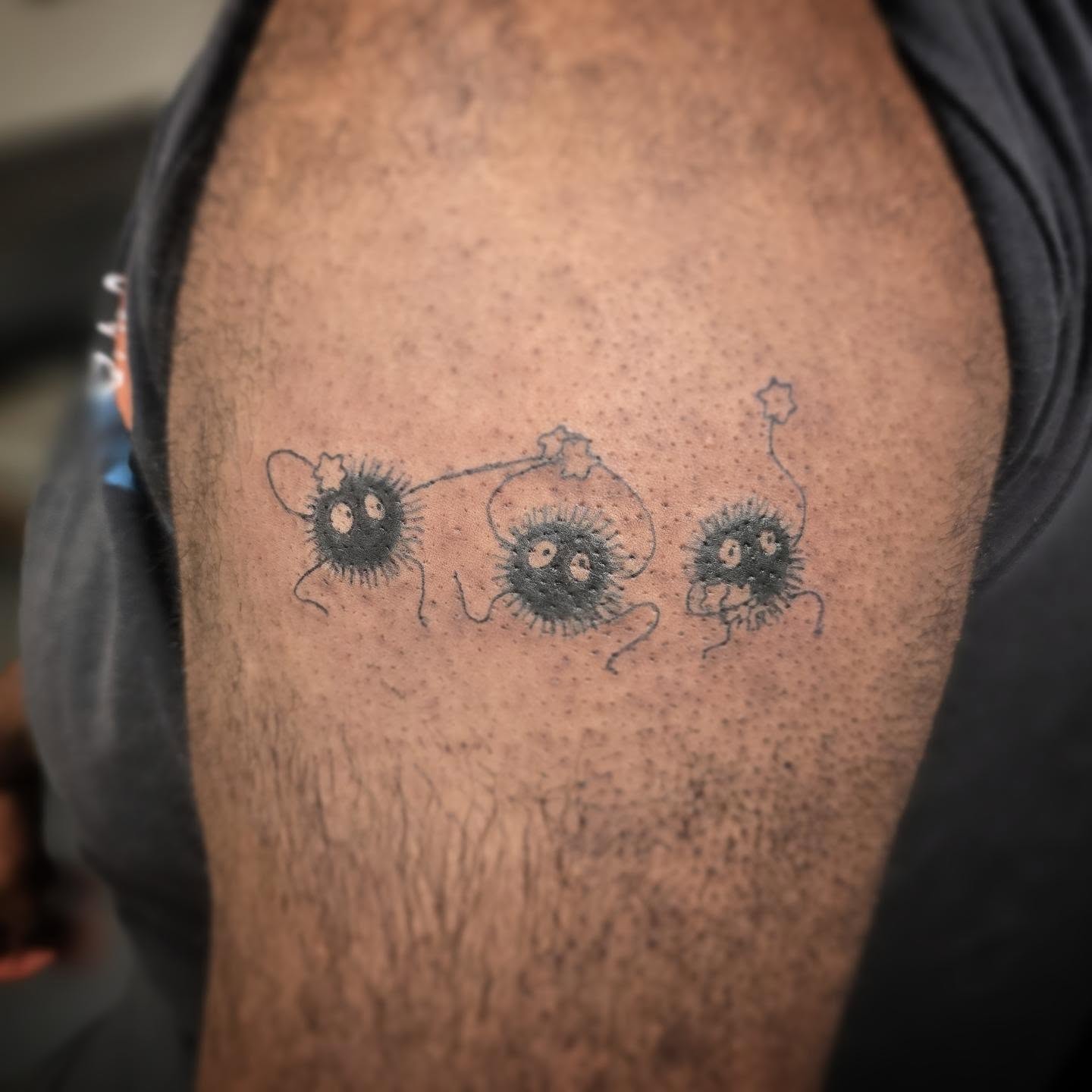 Three spiky creatures dotwork tattoo on the chest by Anntonietta Borzacchiello