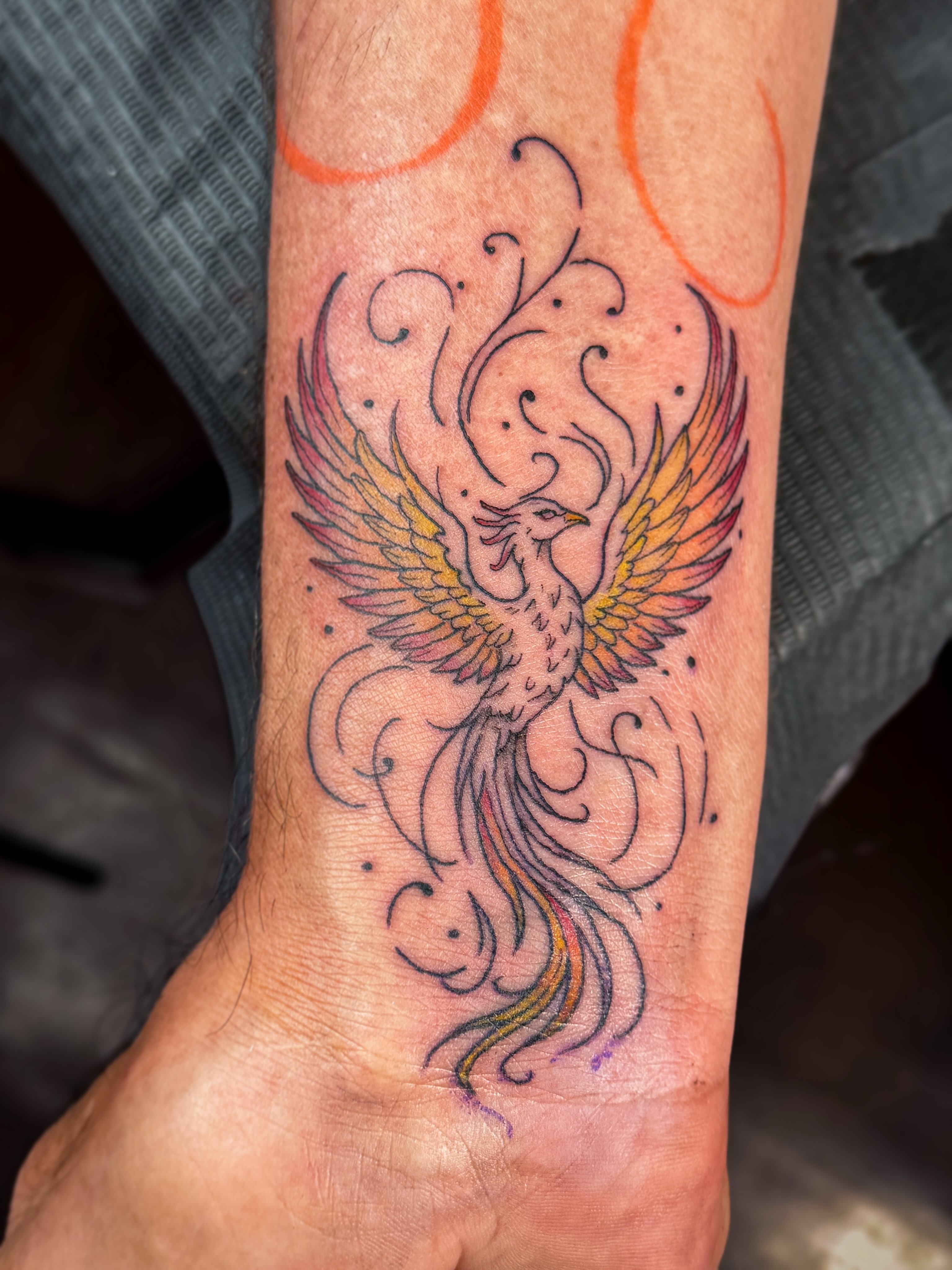 Phoenix dotwork tattoo on the forearm by Ash✨