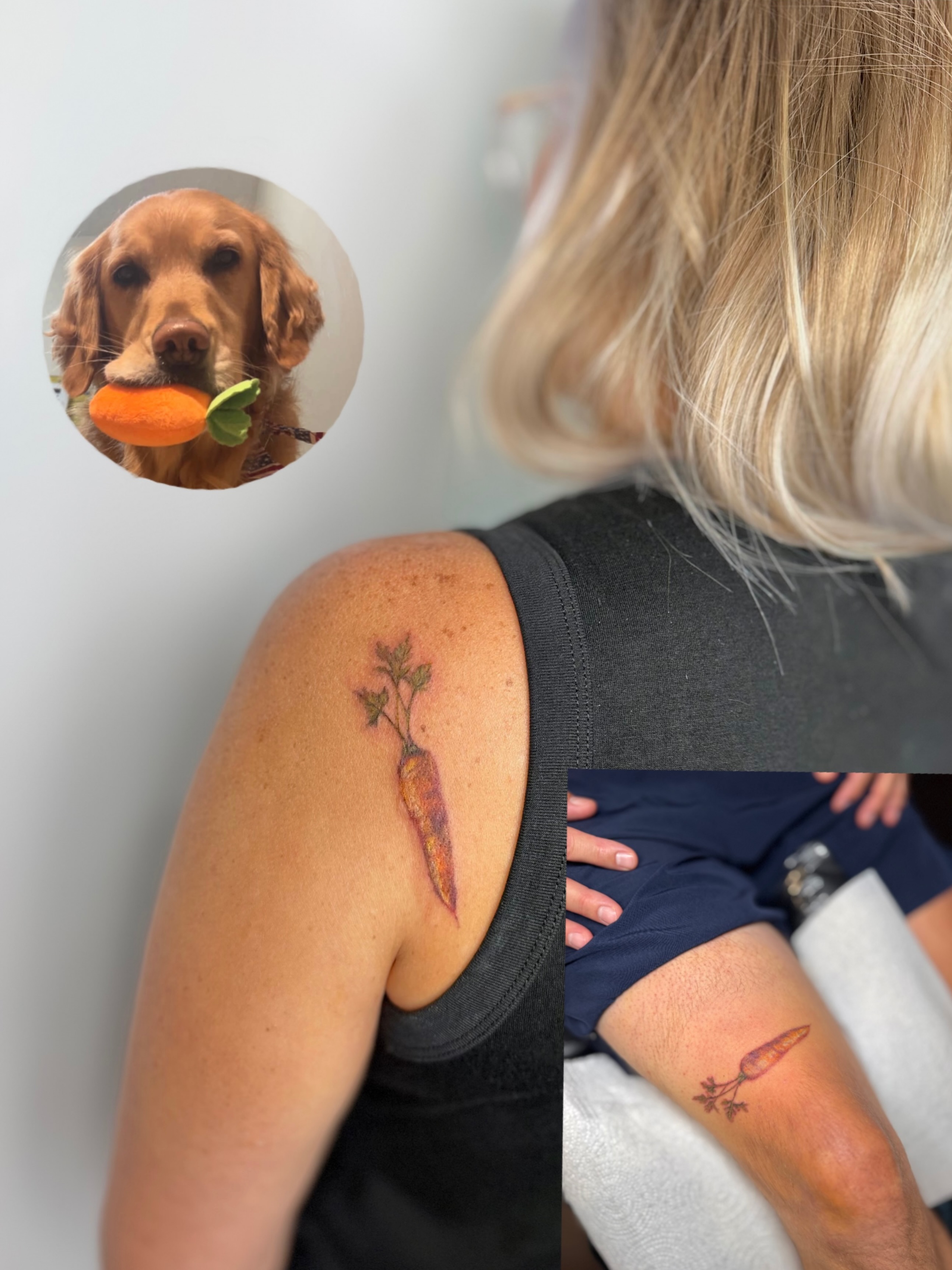 Carrot American traditional tattoo on the shoulder by Mackenzie