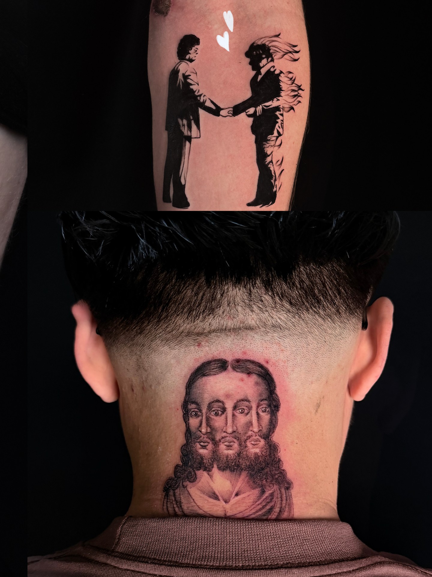 Couple holding hands black and grey tattoo on the forearm by Las Vegas Artist π©π½βπ¨