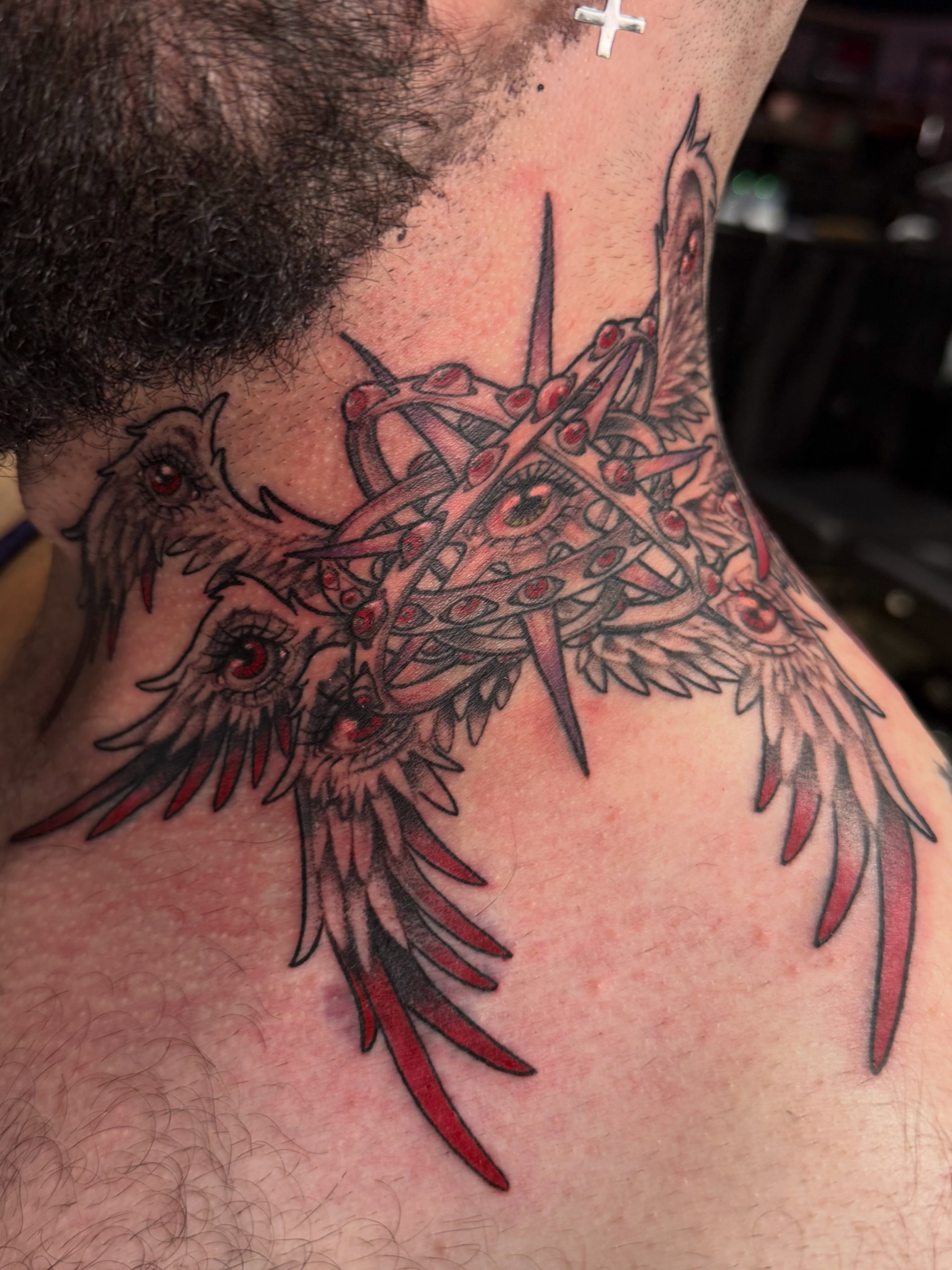 Birds neo-traditional tattoo on the neck by Chloe Peters 🦭🦄🏳️‍🌈