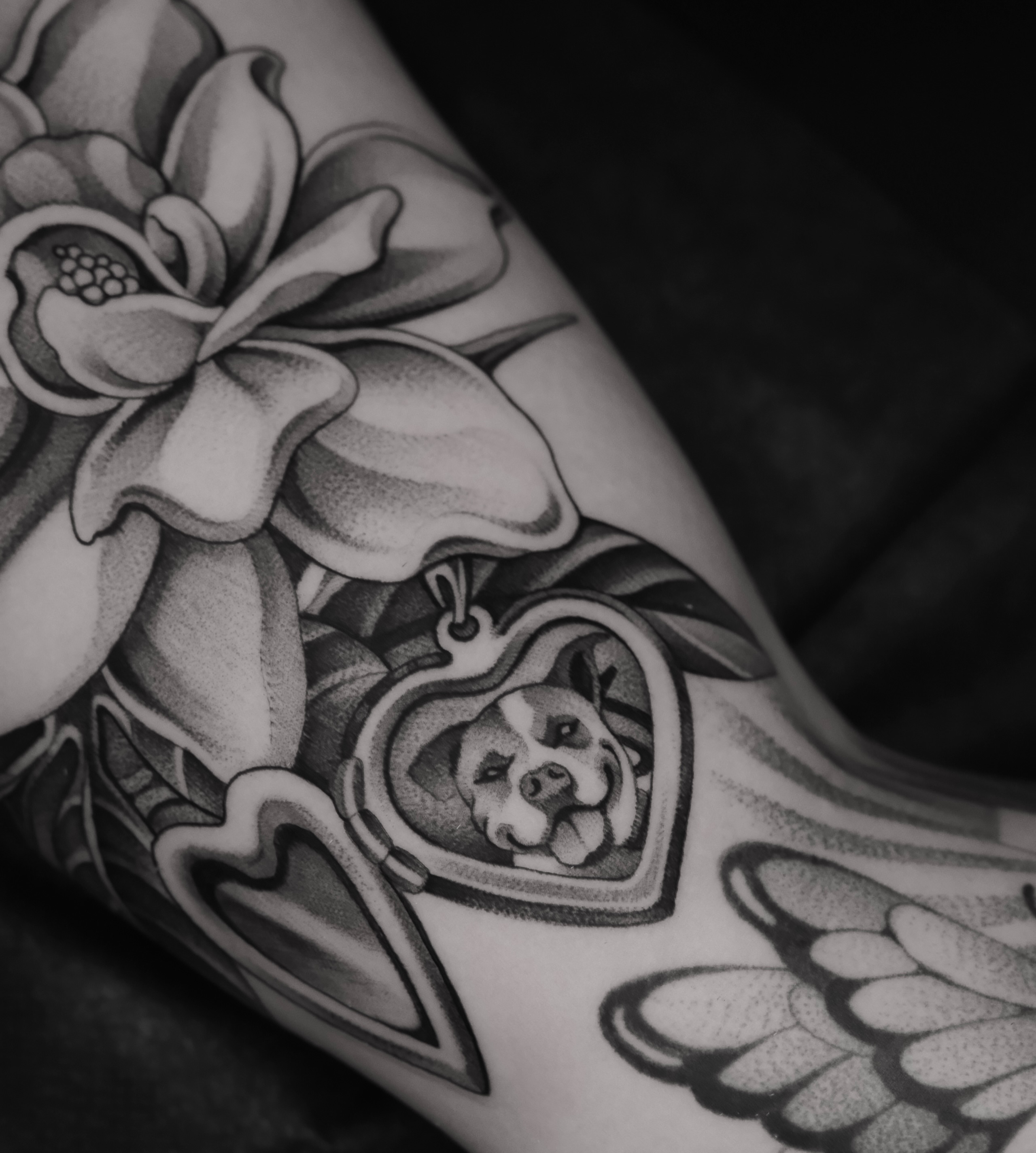 Dog in heart American traditional tattoo on the forearm by ๐ฃ๐๐๐ ๐๐ ๐ฆ๐๐๐ฉ๐