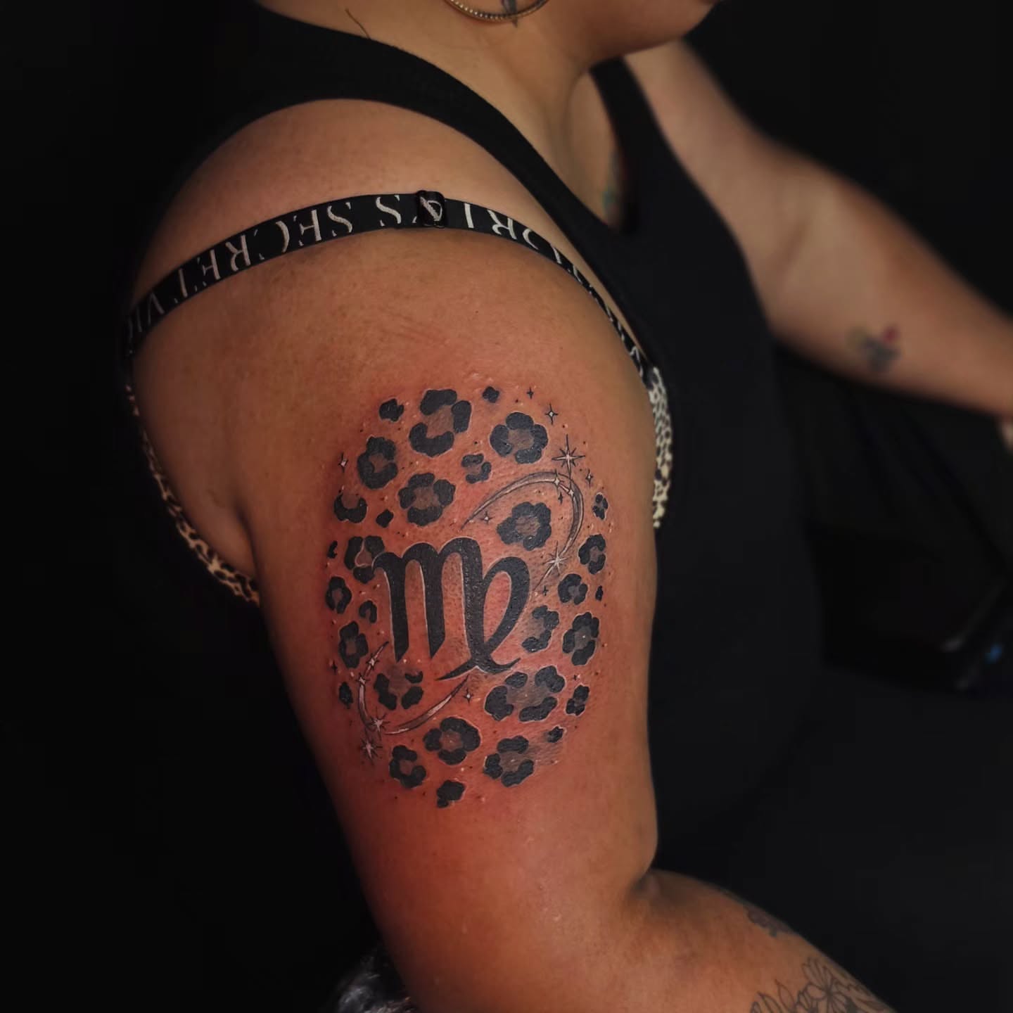 Leo zodiac sign dotwork tattoo on the shoulder by Kai_Tattoo