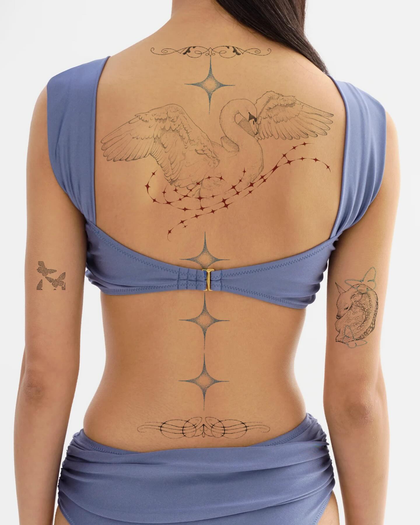 Swan dotwork tattoo on the back by GG ๐ธ