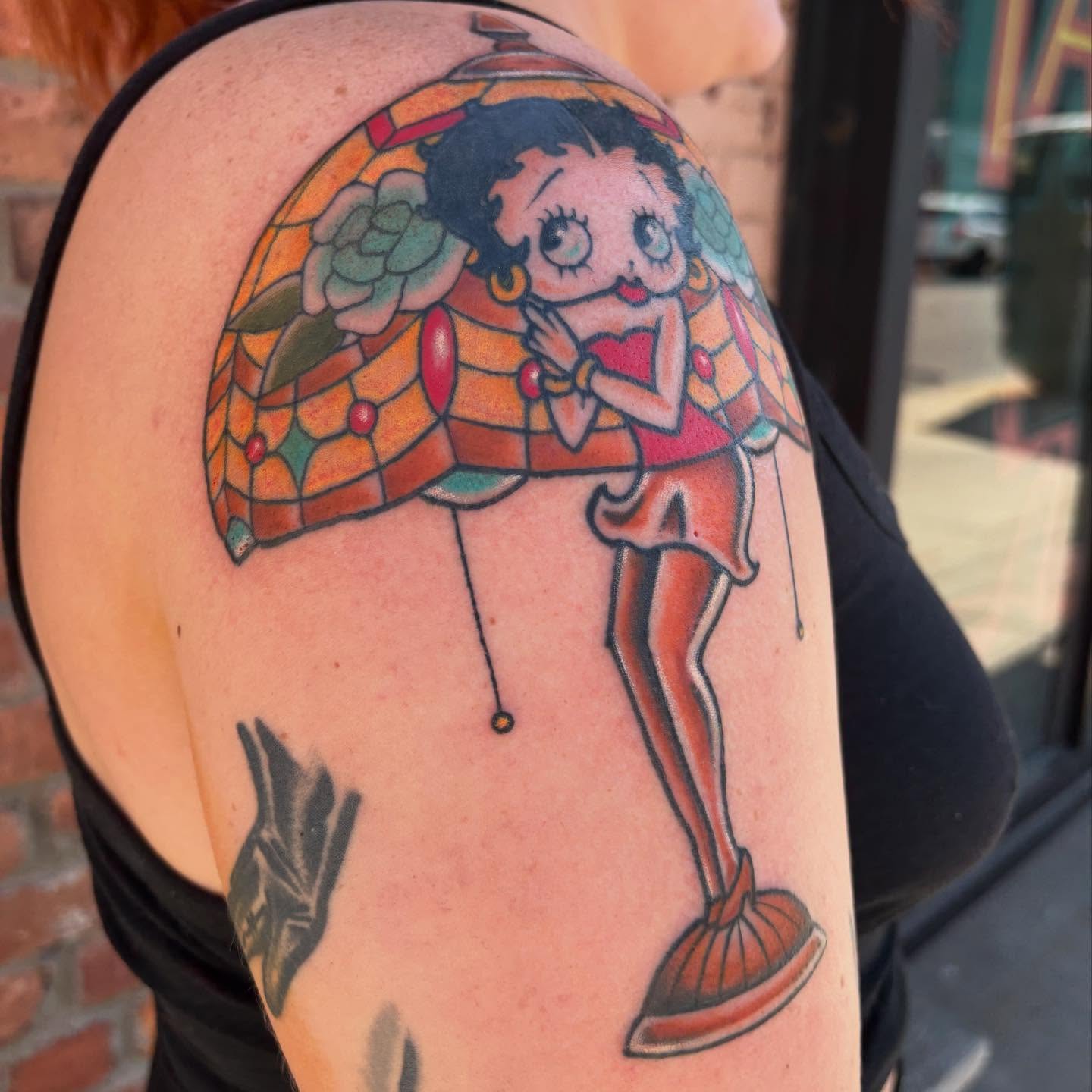 Betty Boop American traditional tattoo on the shoulder by Brandi ⛓, Detroit, Michigan