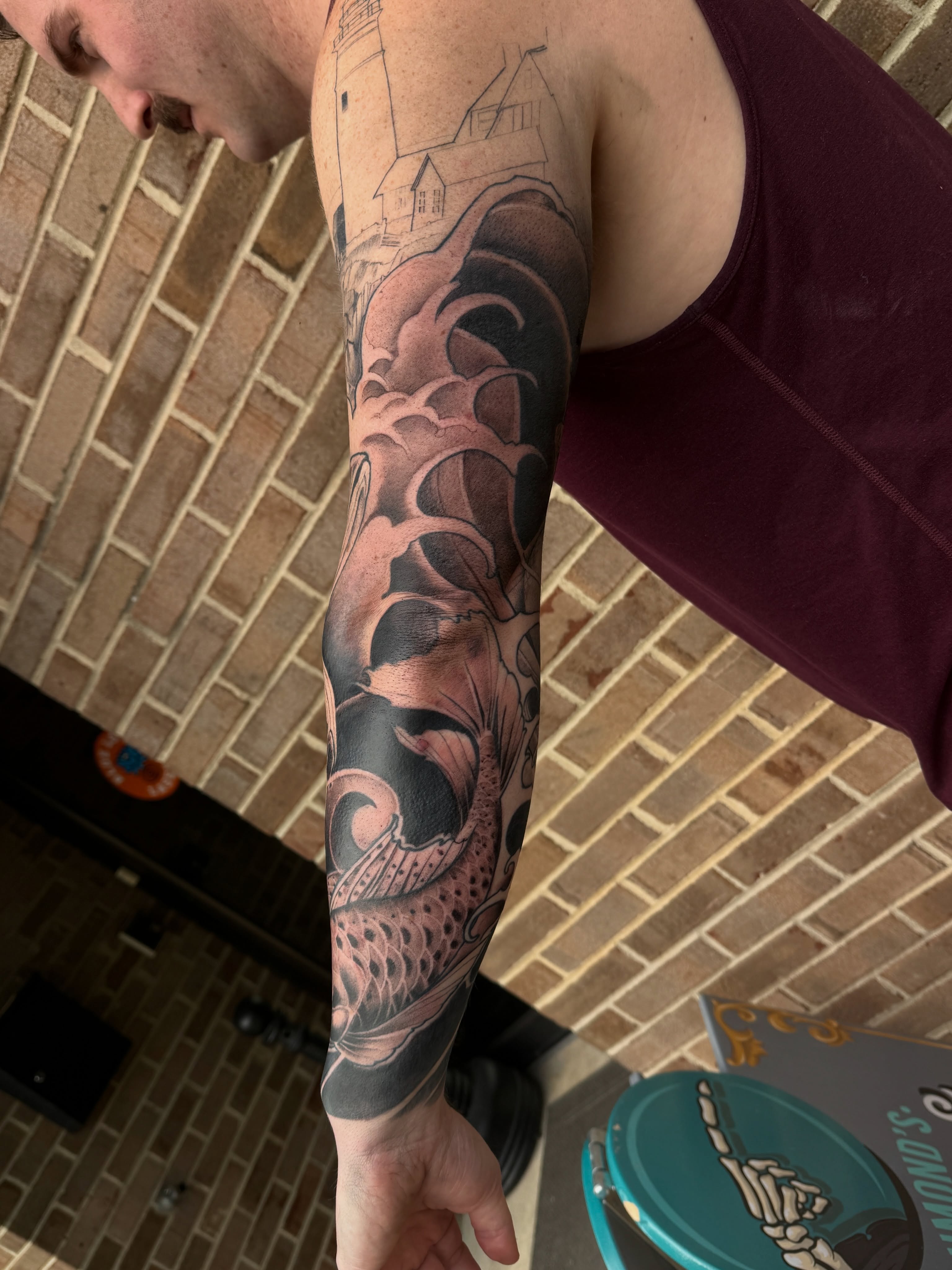 Koi fish japanese irezumi tattoo on the forearm by Joe Hall