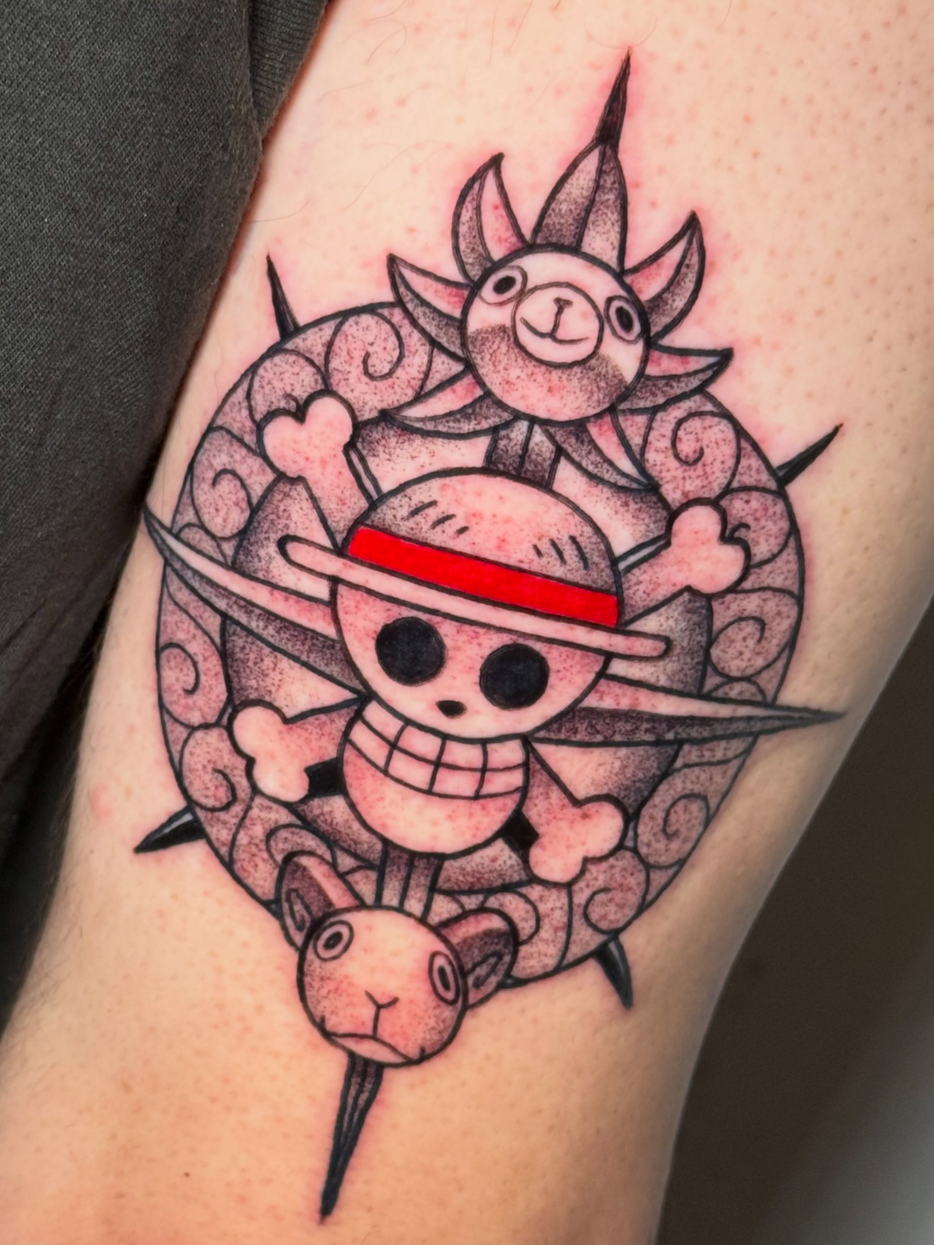 Tattoo by @dovahtattoos — dotwork, anime
