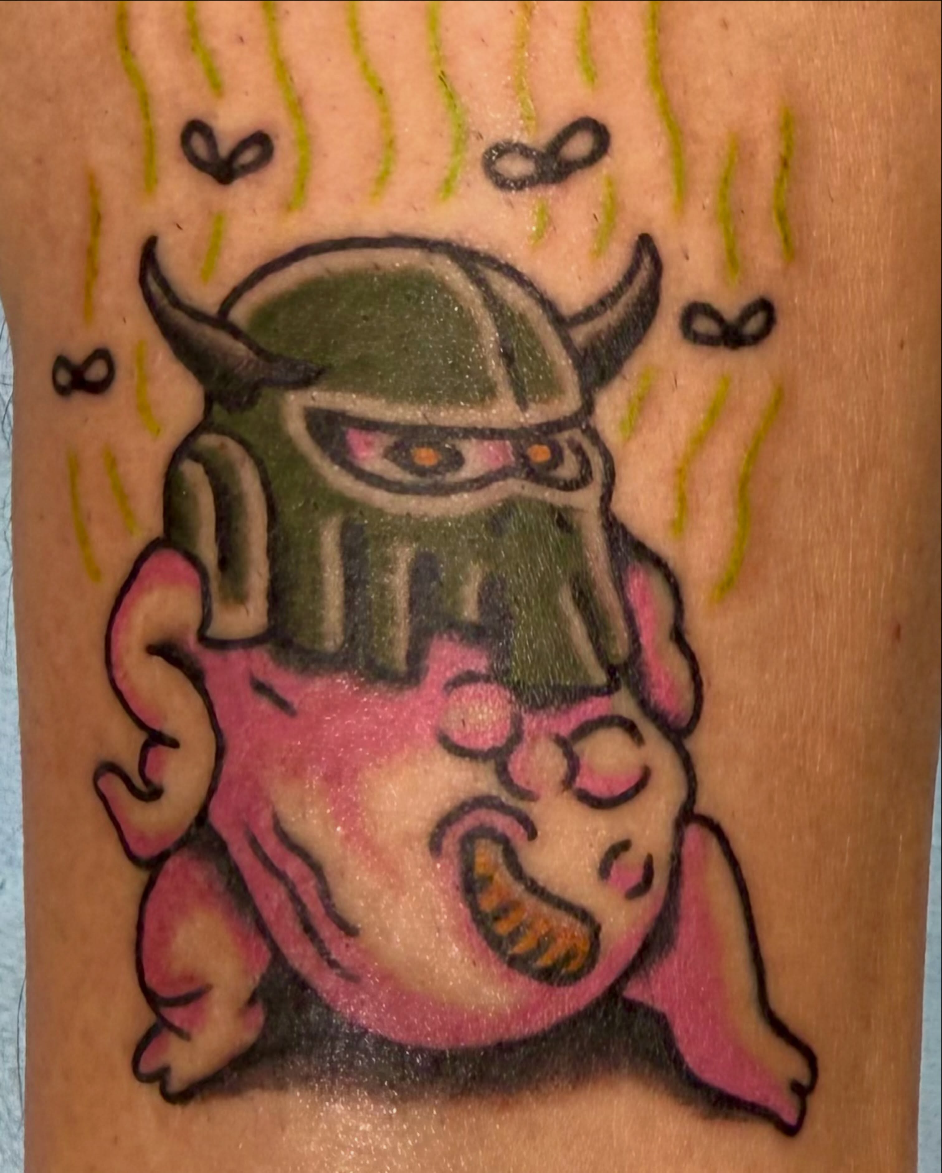 Monster new school tattoo on the forearm by Henry Bubula, Minneapolis, Minnesota
