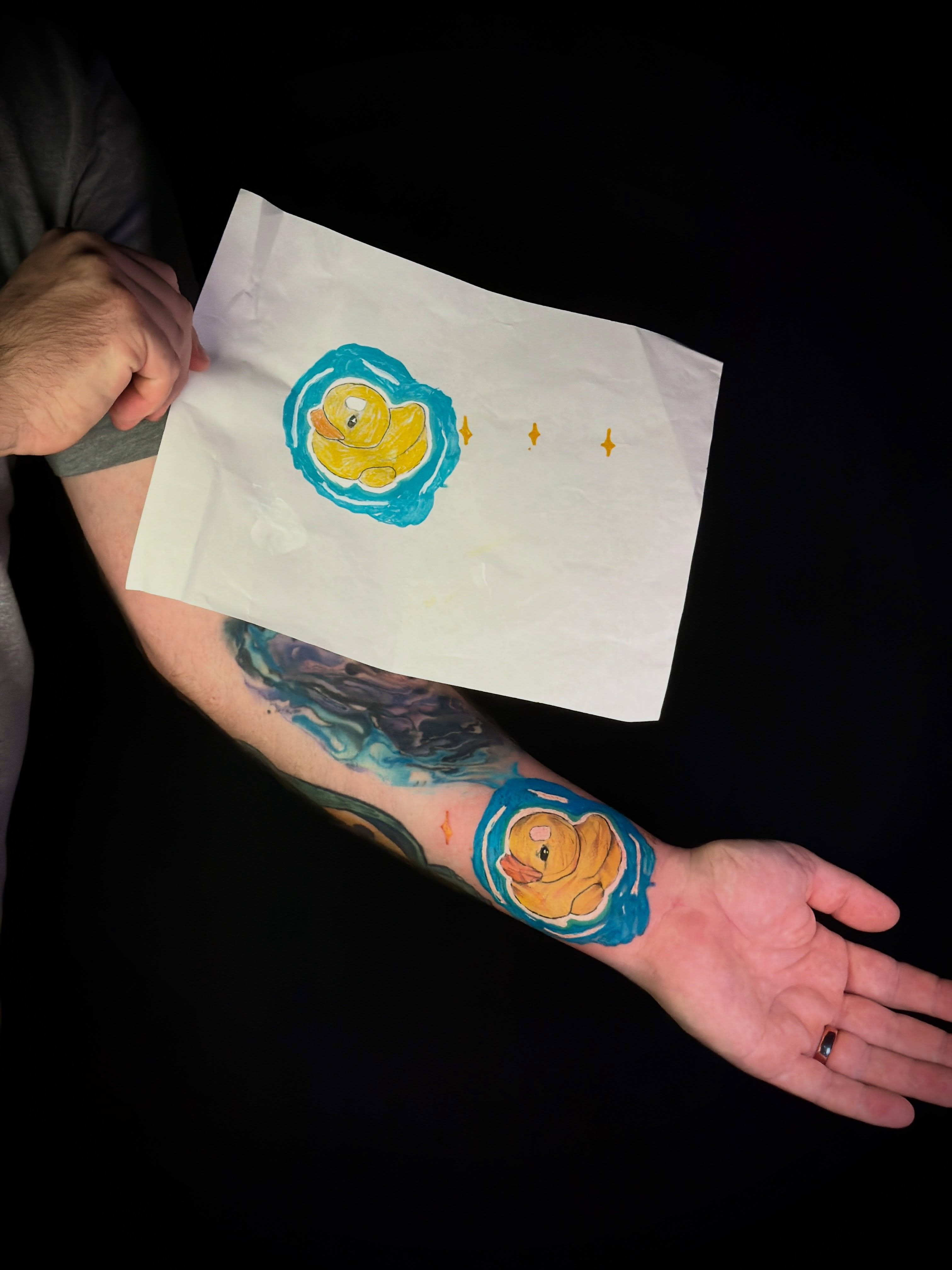 Rubber duck new school tattoo on the forearm by Jorell Elie