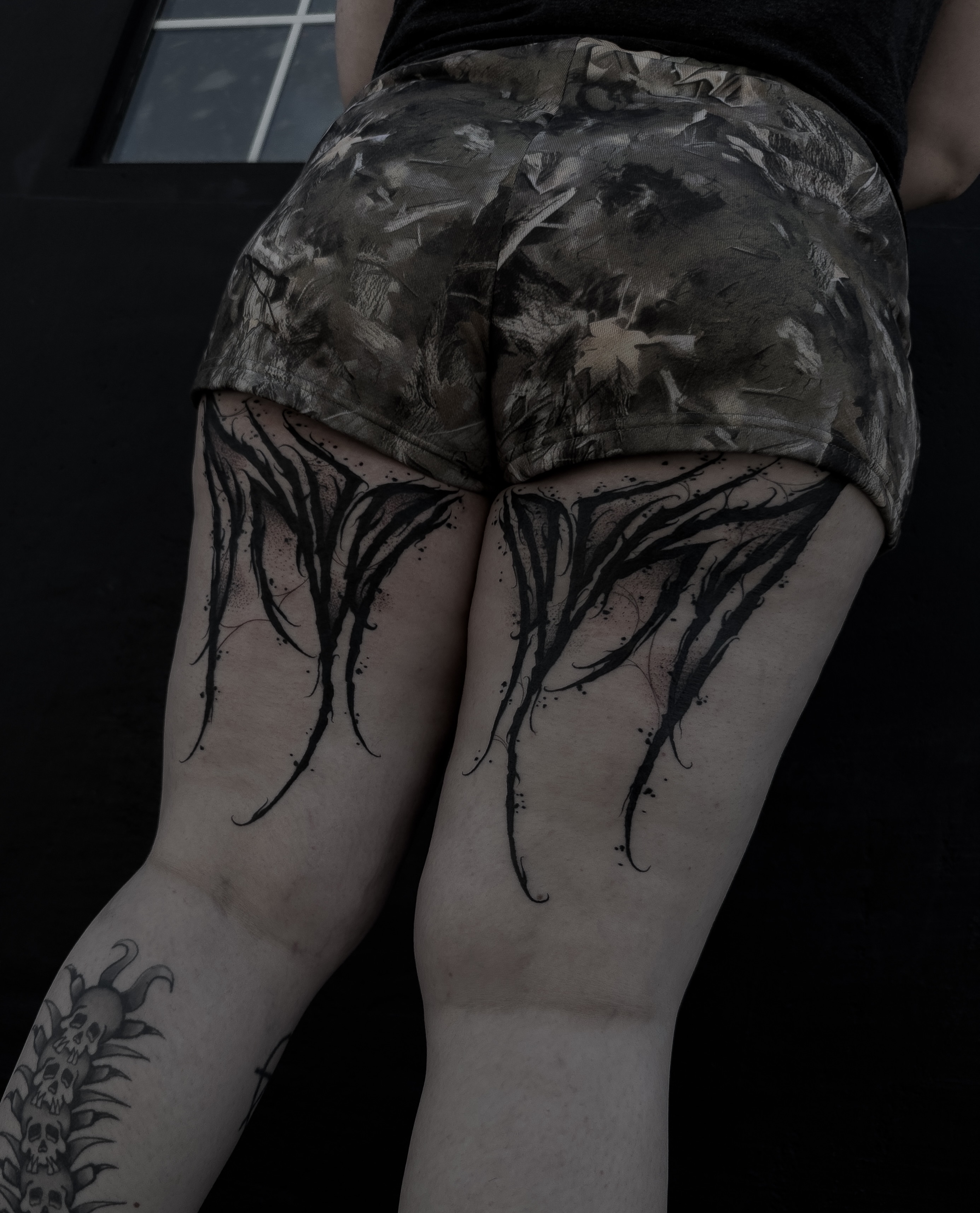 Wings dark realism tattoo on the thigh by ⚔️Andreas Dolleschal⚔️