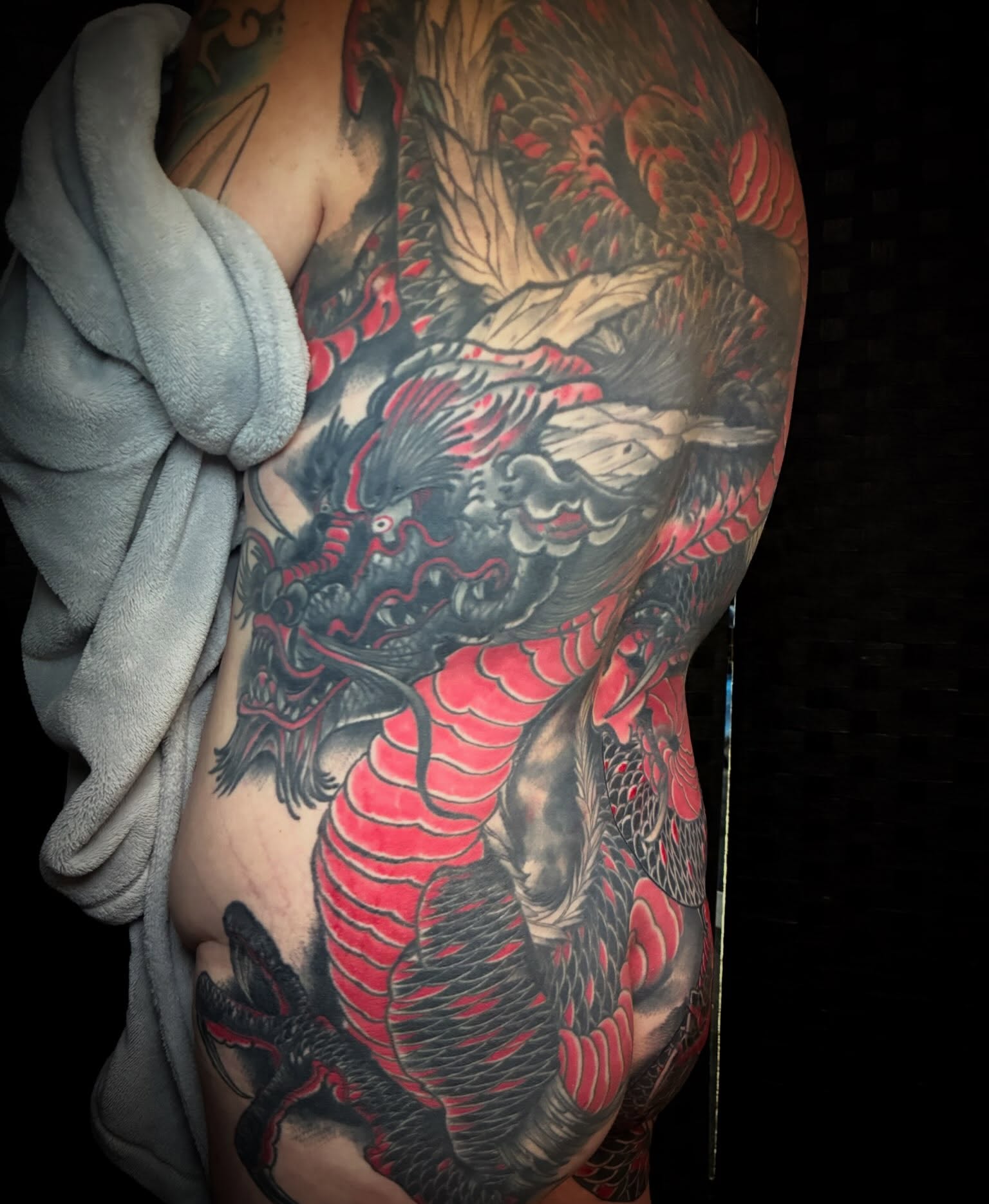 Dragon japanese irezumi tattoo on the back by Joey Knuckles